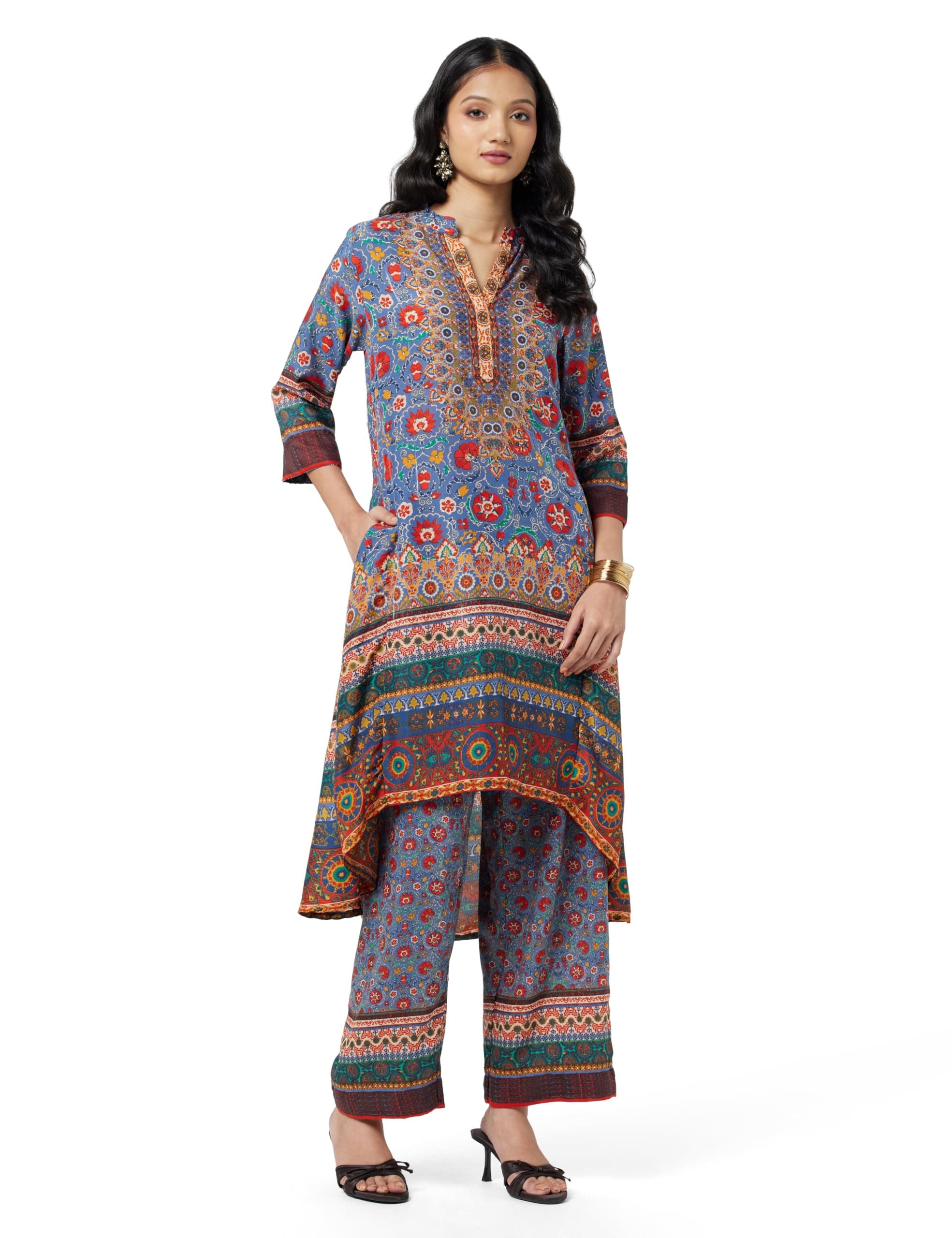 BIBAWomen Polyester Asymmetric Kurta Palazzo Suit Set