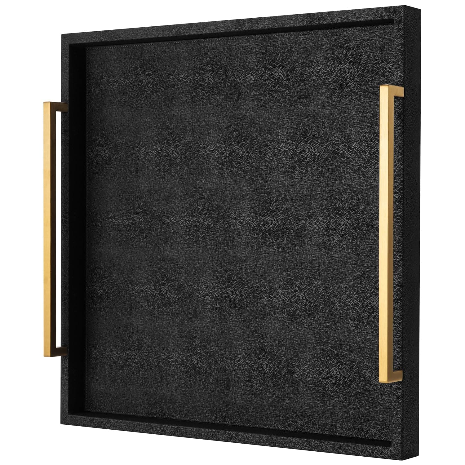 Extra Black Large Serving Tray with Handles for Ottoman,Versatile Shagreen Leather Square Ottoman Tray for Living Room