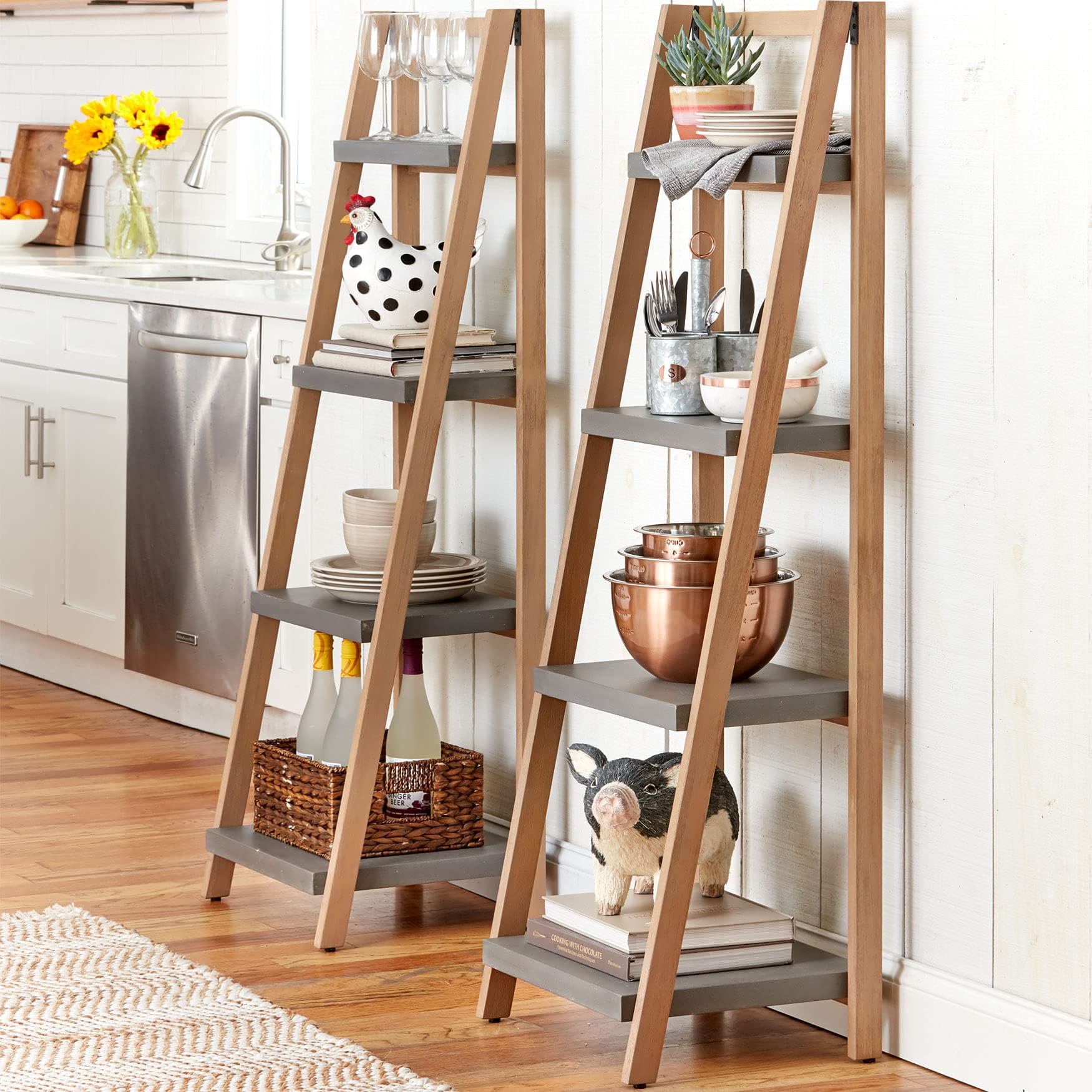 BrylaneHome Eli Standing Ladder Shelf, Gray