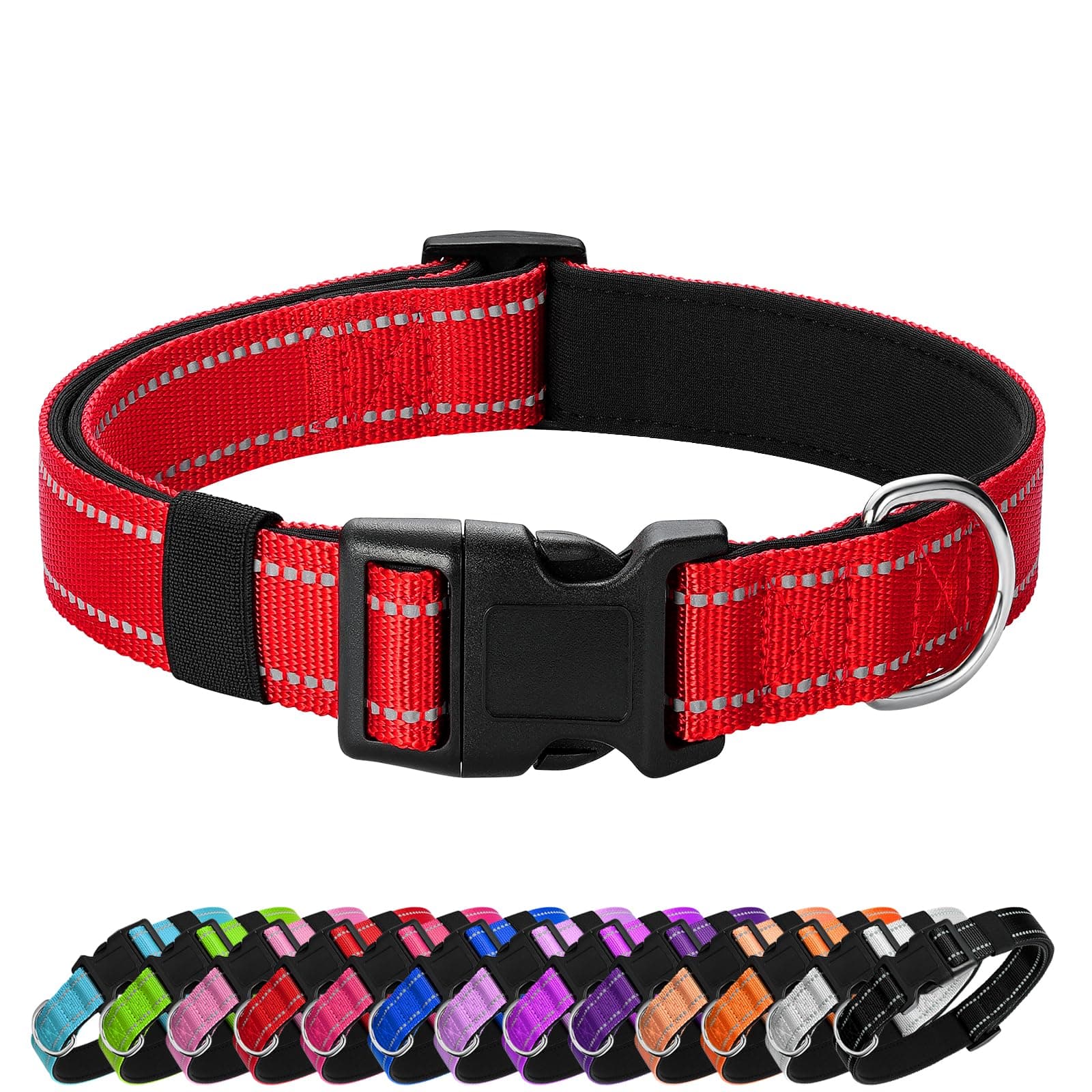 Reflective Dog Collar Padded with Soft Neoprene Breathable Quick Release Basic Dog Collars for Medium Large Dogs Red Boy Girl