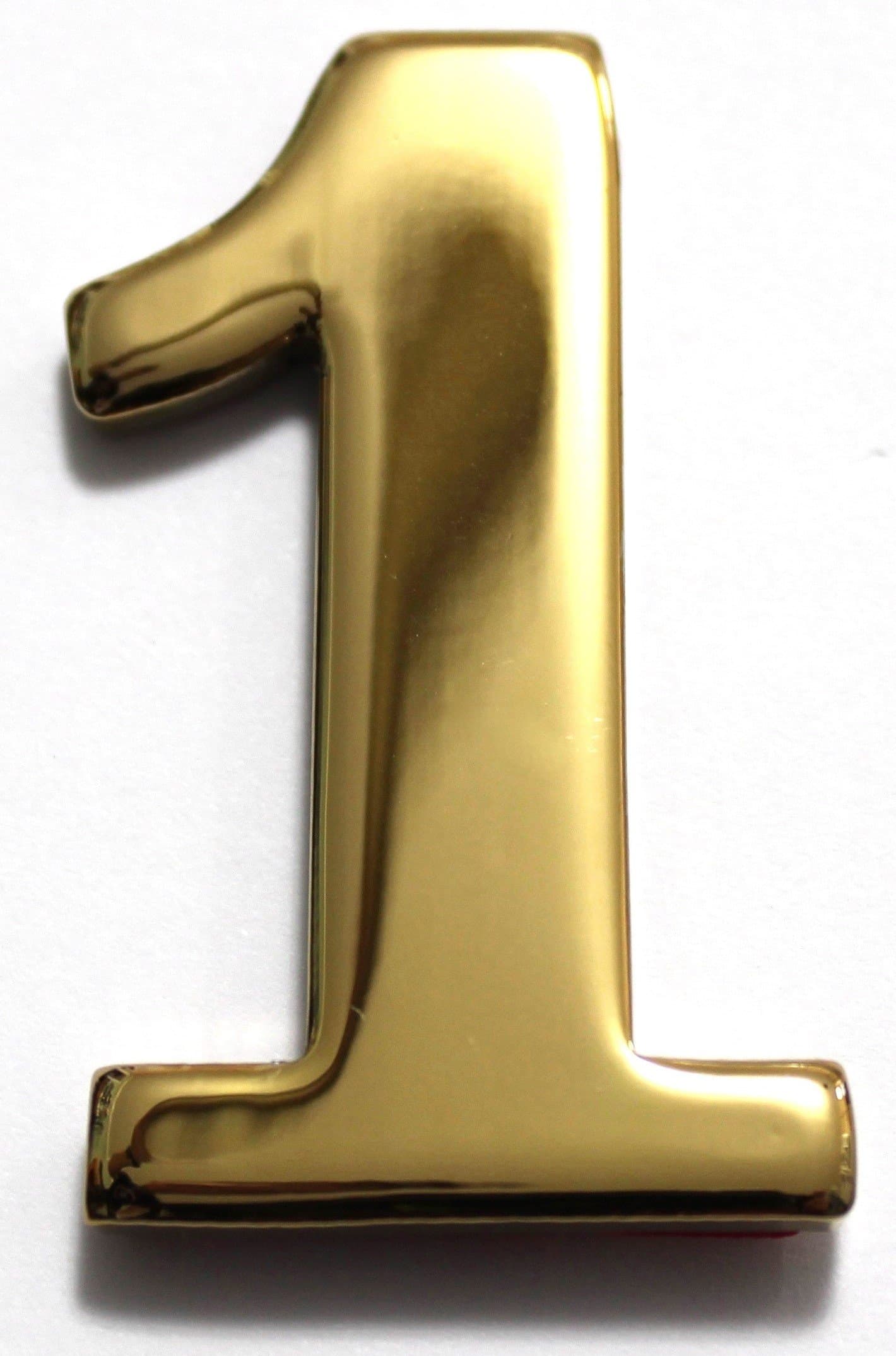 2" Solid Brass Mailbox Number #1 / Better Box Mailboxes Two Inch Tall Numbers with 3M Peel and Stick Auto Grade Adhesive - Clear Coat Sealed Weatherproof BN1