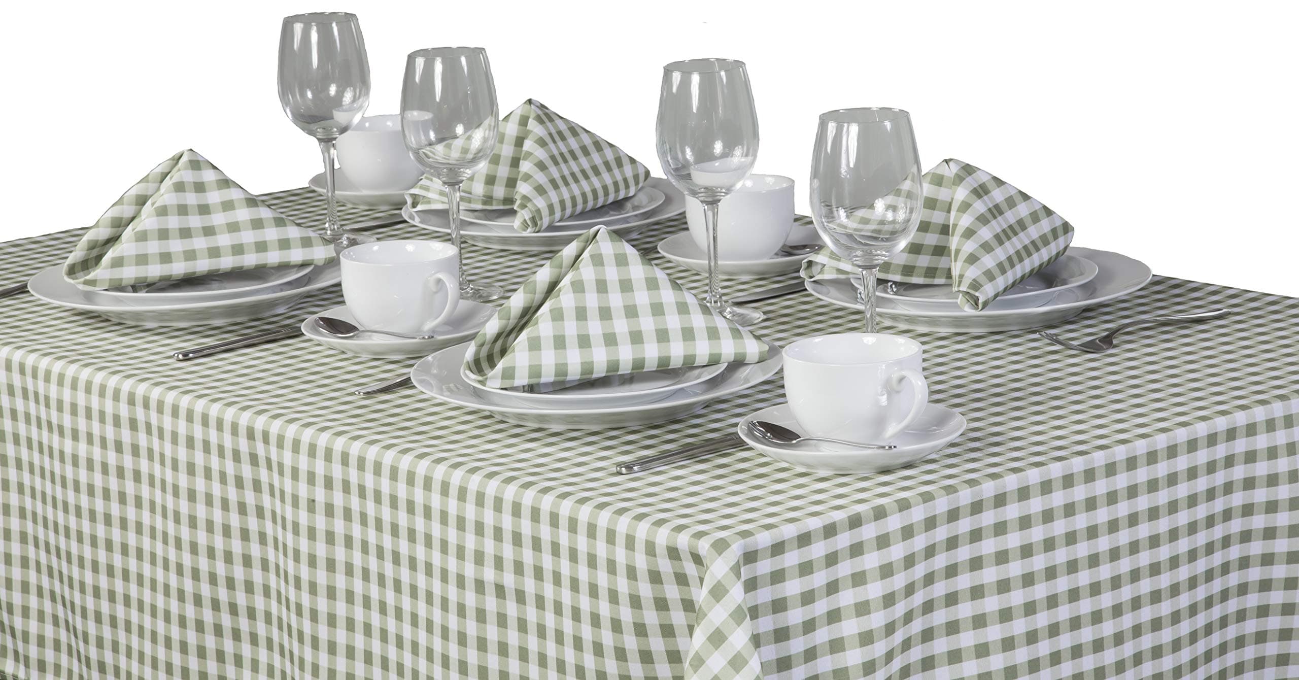 SUPERB SAGE GREEN AND WHITE GINGHAM CHECK TABLE CLOTH 69" (175CM) ROUND AND A PACK OF 4 NAPKINS PACKAGE
