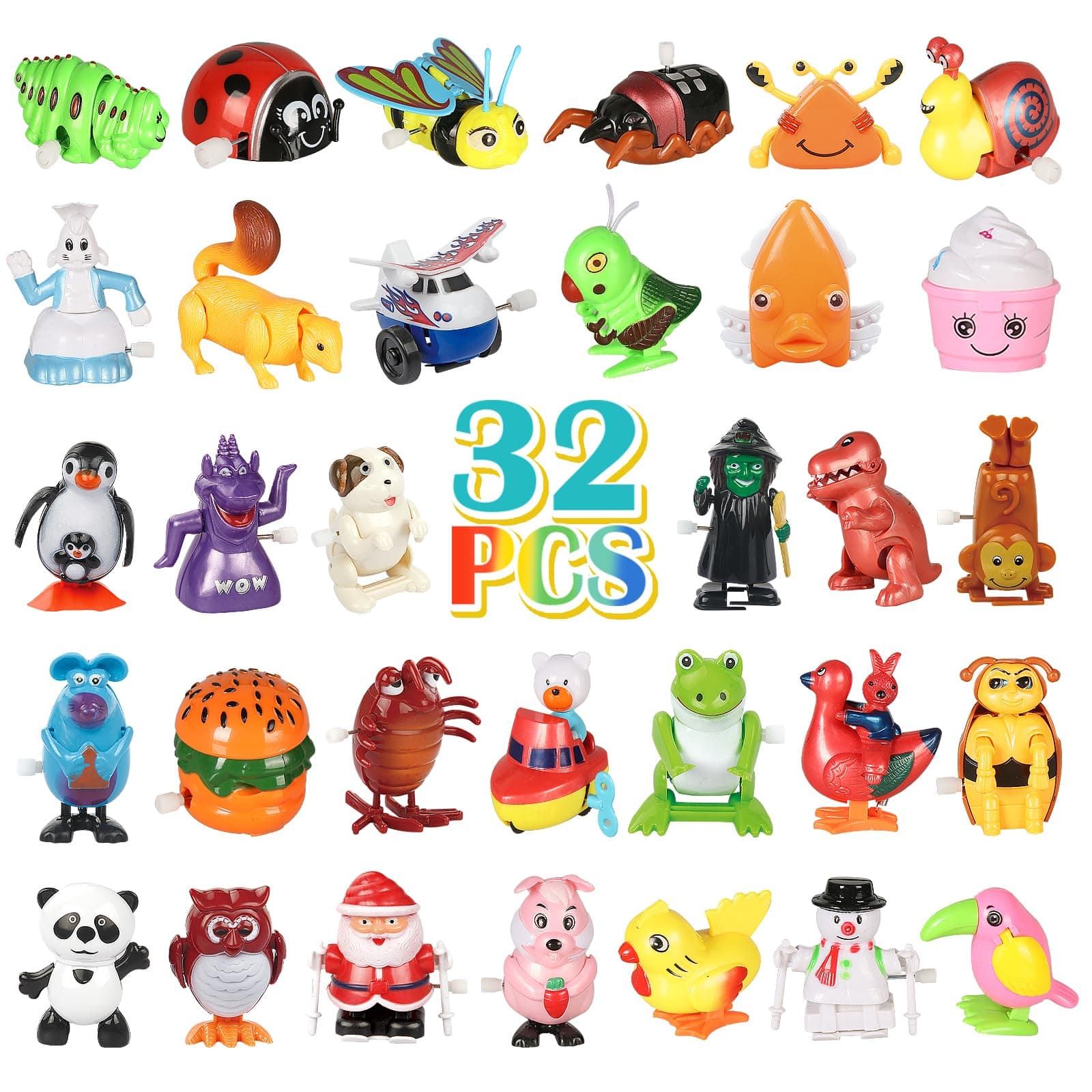 32 PCS Assorted Wind-up Toys for Kids, Bulk Windup Animals Walking Jumping Swimming Flipping Clockwork Toys Stocking Stuffers for Kids, Easter Basket Stuffer