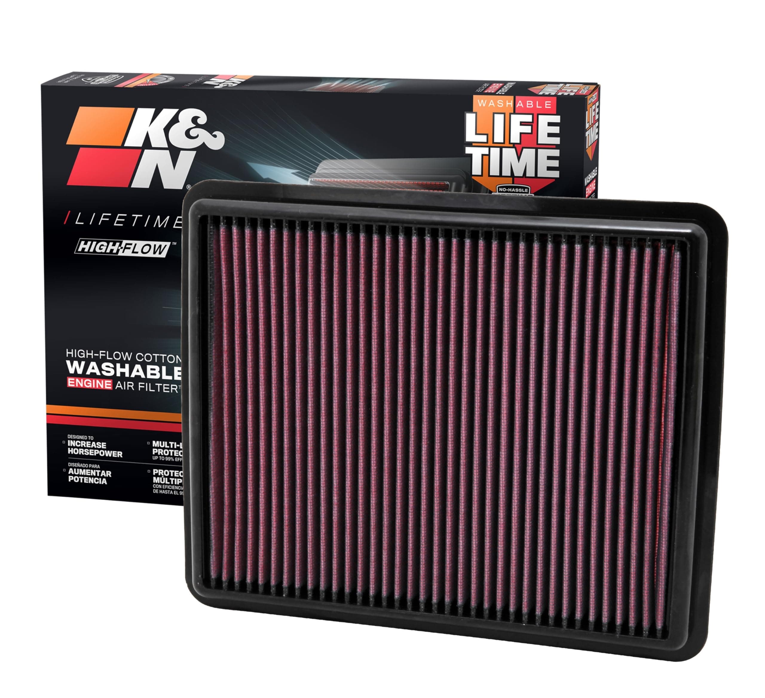 K&N High-Flow Original Lifetime Engine Air Filter: Increase Power: Premium, Washable: Compatible with 2009-2017 Hyundia/KIA: (See Product Description for Select Models), 33-2448