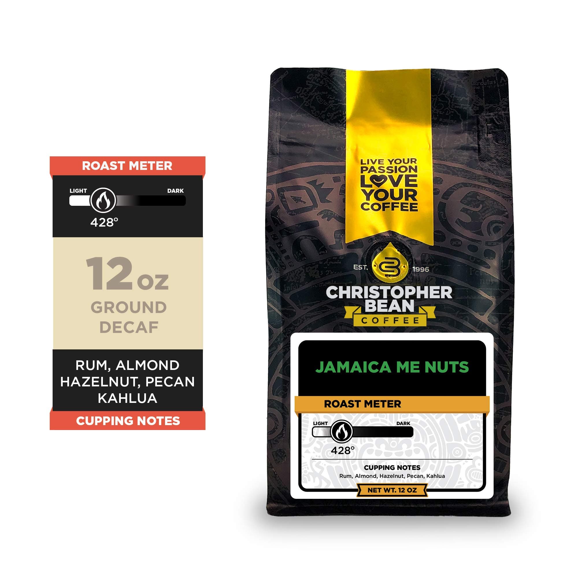 Christopher Bean CoffeeDecaf Ground Universal Drip Jamaica Me Nuts Flavored Coffee| Jamaica Me Nuts Coffee with Medium Roast 100% Arabica, No Sugar, No Fats, Non-GMO | 12-Ounce