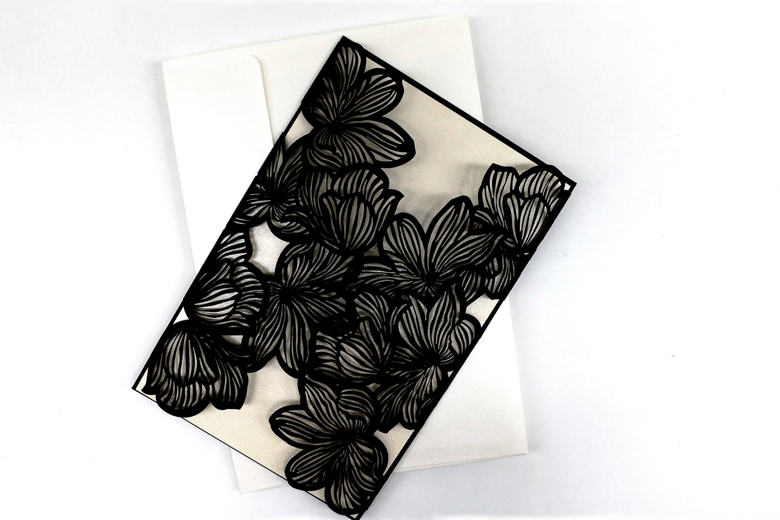 Wedding invitation - Black floral Gate - Laser cut - cream insert