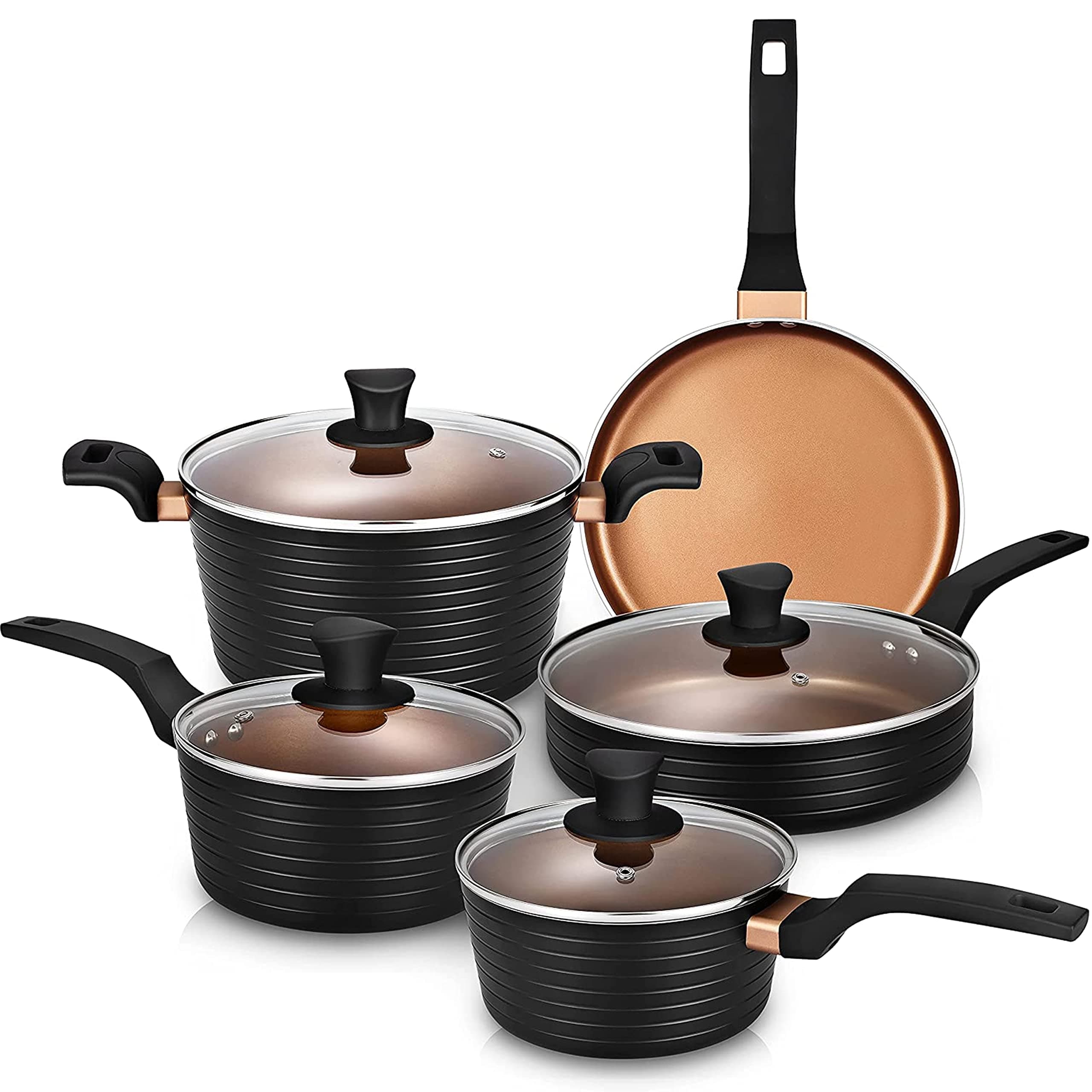 Pots and Pans Sets, Nonstick Cookware Set 9 Pieces, Induction Pan Set, Chemical-Free Kitchen Sets, Saucepan, Frying Pan, Saute pan, Black1