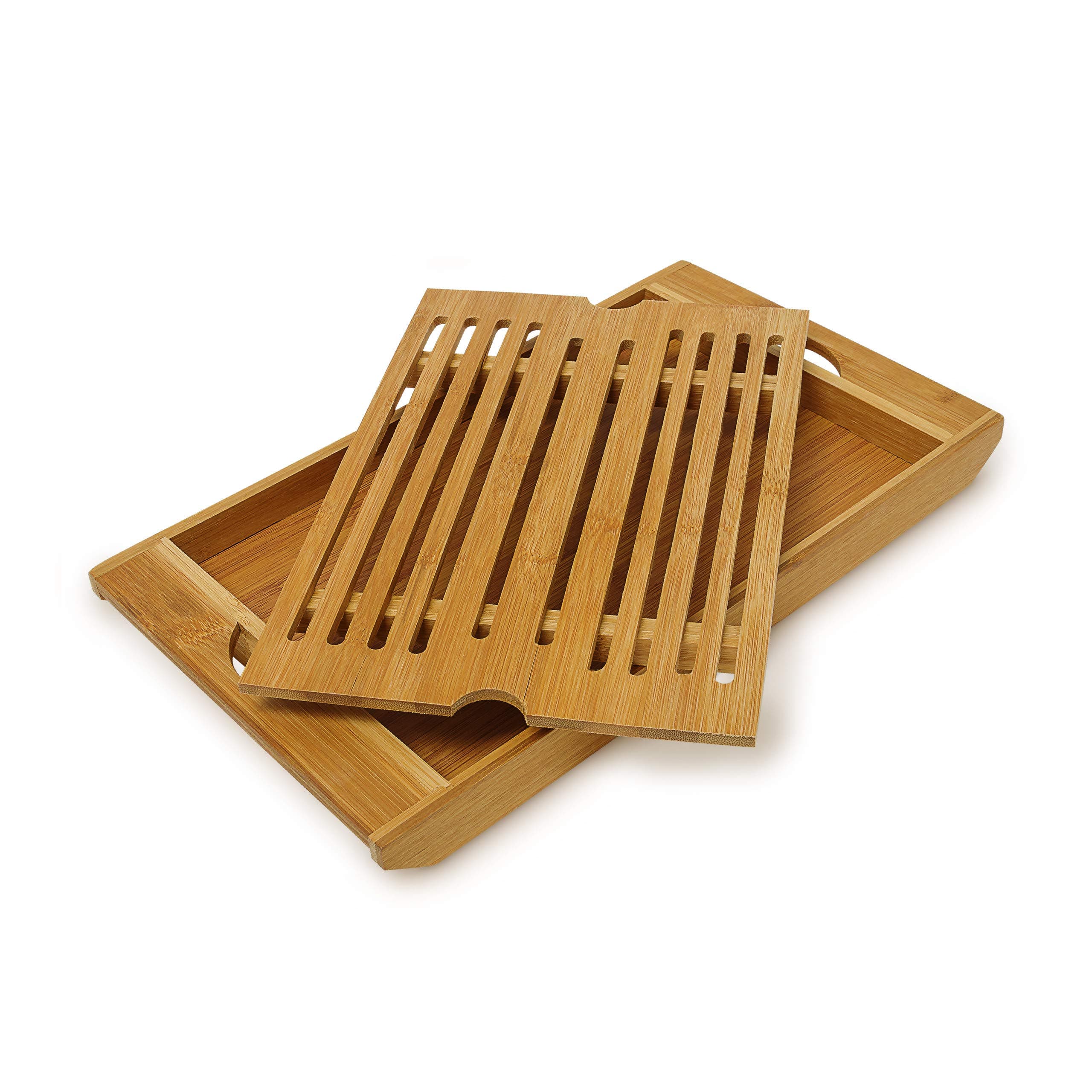Bamboo Chopping Board 3 x 37 x 21.5 cm Kitchen Cutting Board with Bread Crumb Collector Tray, Easy to Clean, Natural Brown