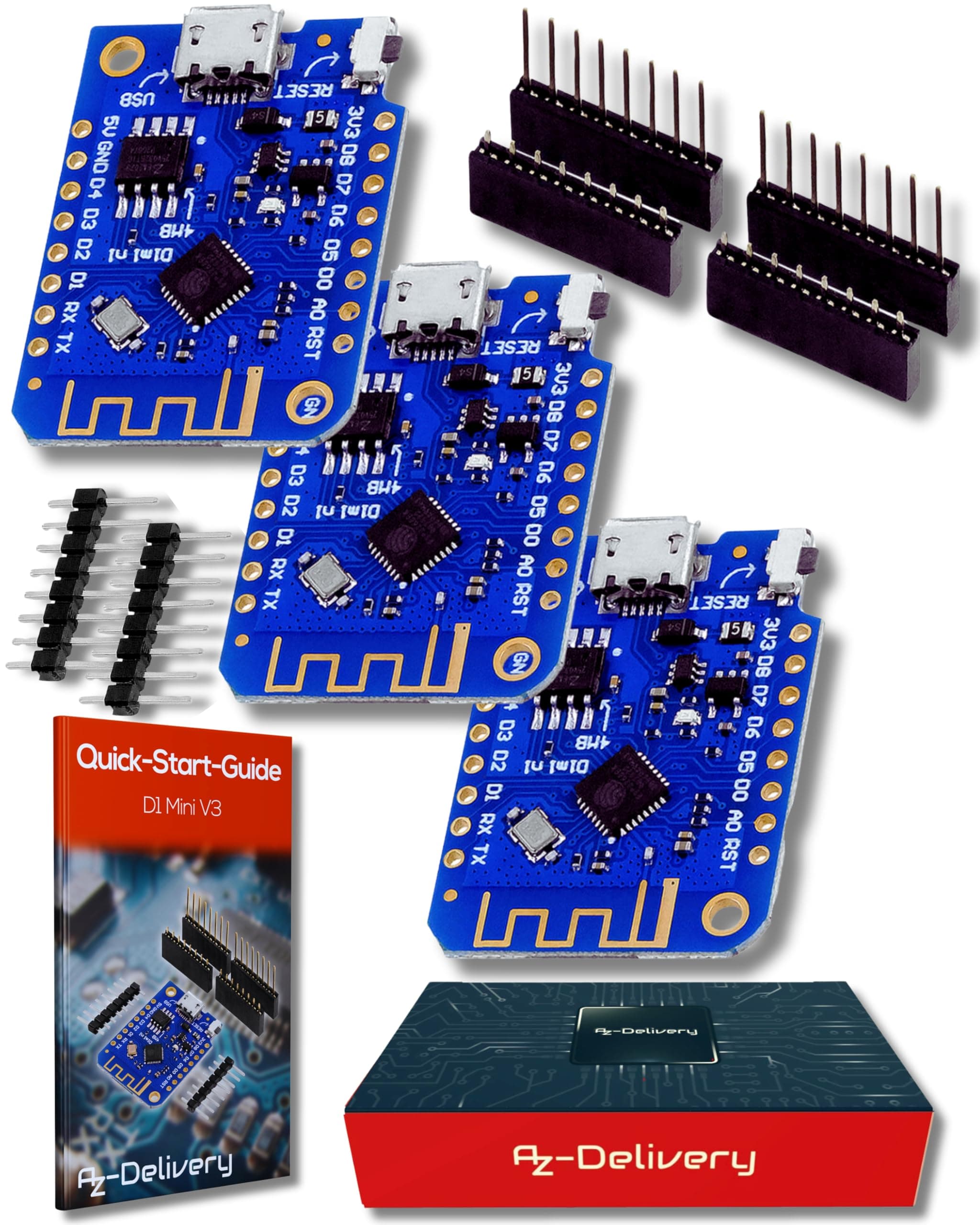 D1 Mini V3 NodeMCU ESP-8266 WiFi IoT Micro USB WLAN Development Board CH340 ESP8266EX Compatible with Micropython Wemos & Arduino Including E-Book! (Pack of 3)