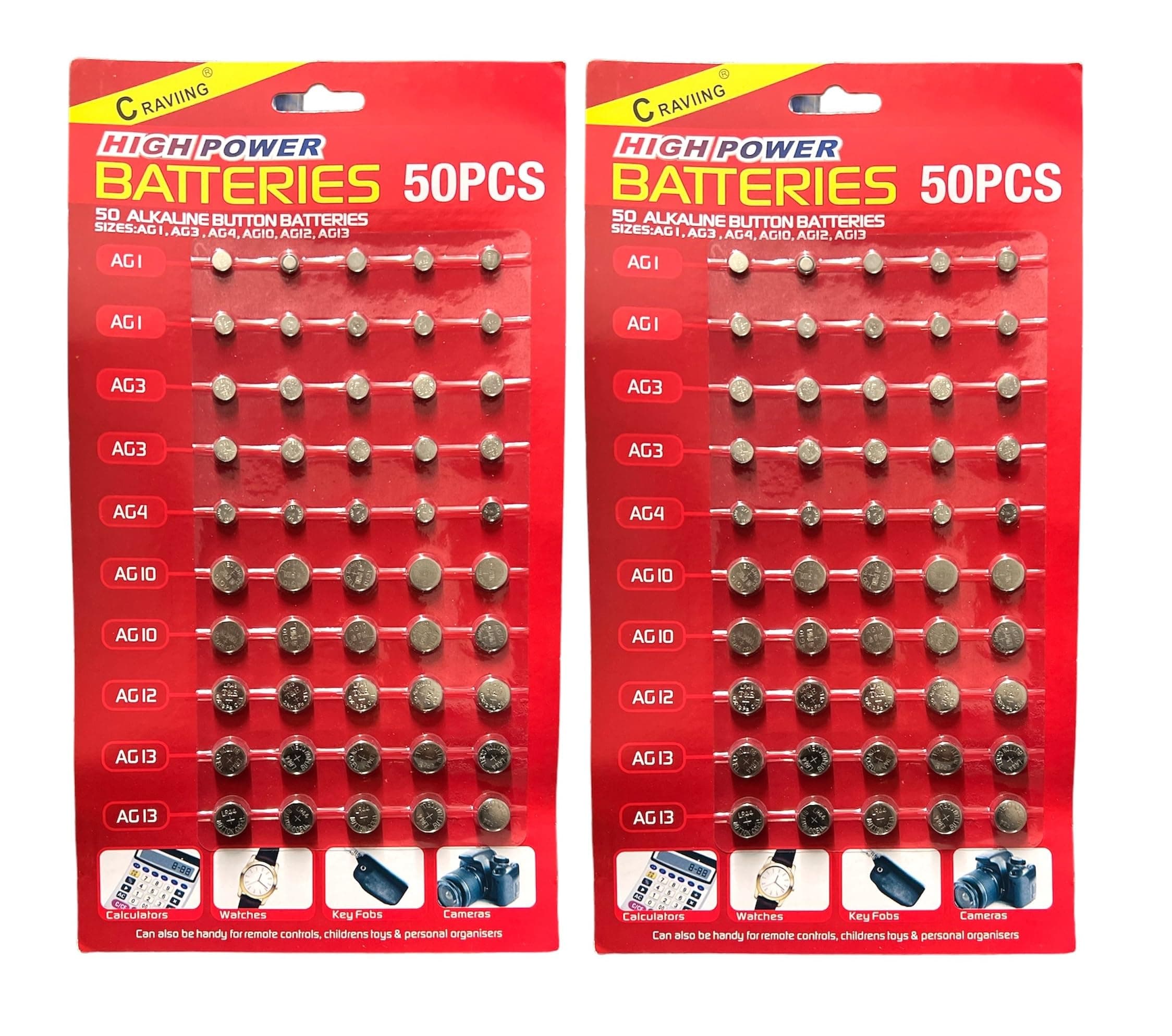 100pcs Assorted Batteries, Mixed Sizes Alkaline Button Cell Batteries LR621 LR41 LR66 LR54 LR43 LR44 - AG1 AG3 AG4 AG10 AG12 AG13 Battery for Watches, Toys, Calculators, Key Fobs