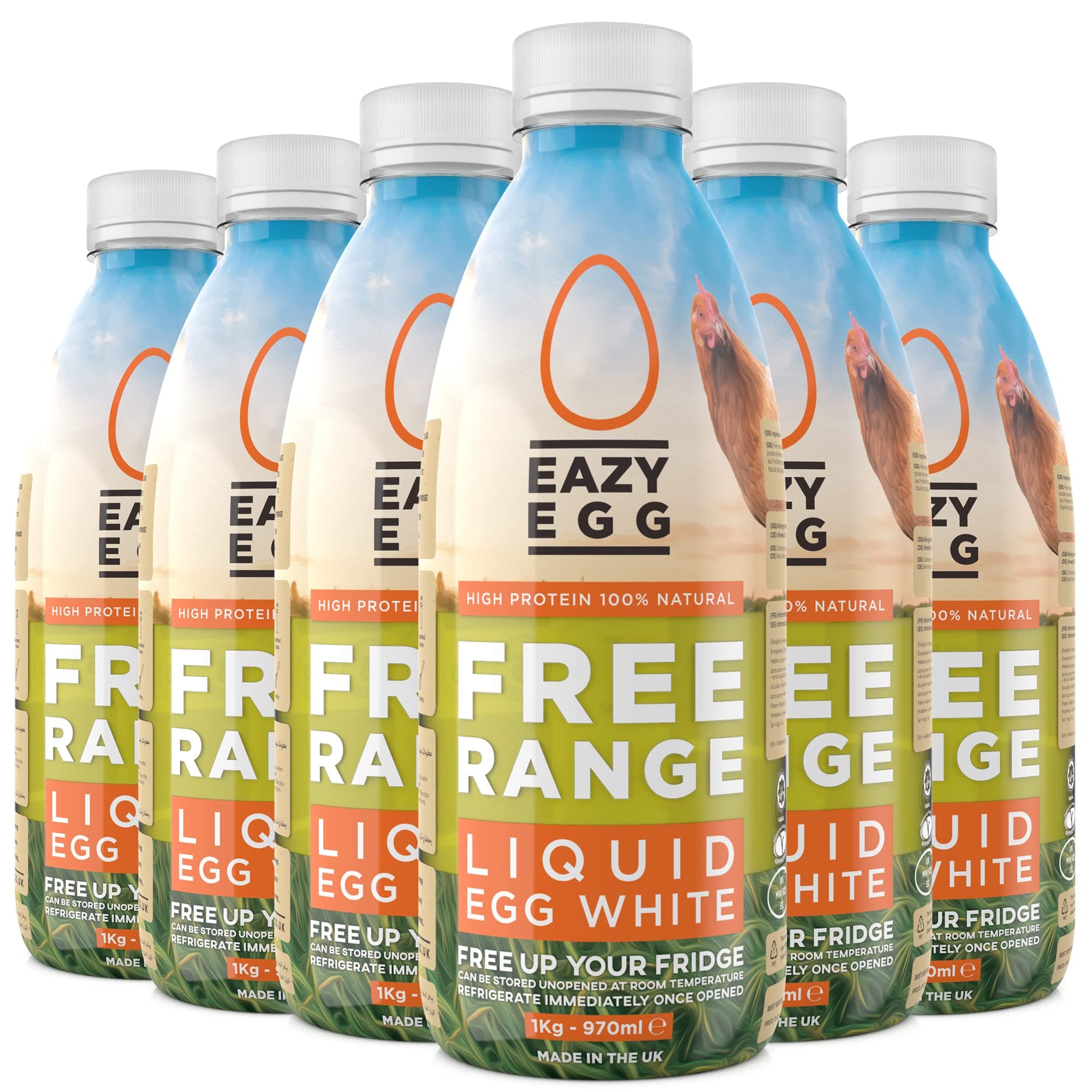 Eazy Egg Free Range Egg Whites Liquid 6 x 1L | Made in the UK from Eggs Free Range | Ambient Storage & 6 Month Shelf Life | For Baking, Shakes, Omelettes & Cocktails