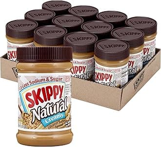 Natural Creamy 1/3 Less Sodium & Sugar Peanut Butter Spread, 15 oz Jars (Pack of 12)– Gluten-Free, 7g Protein per Serving