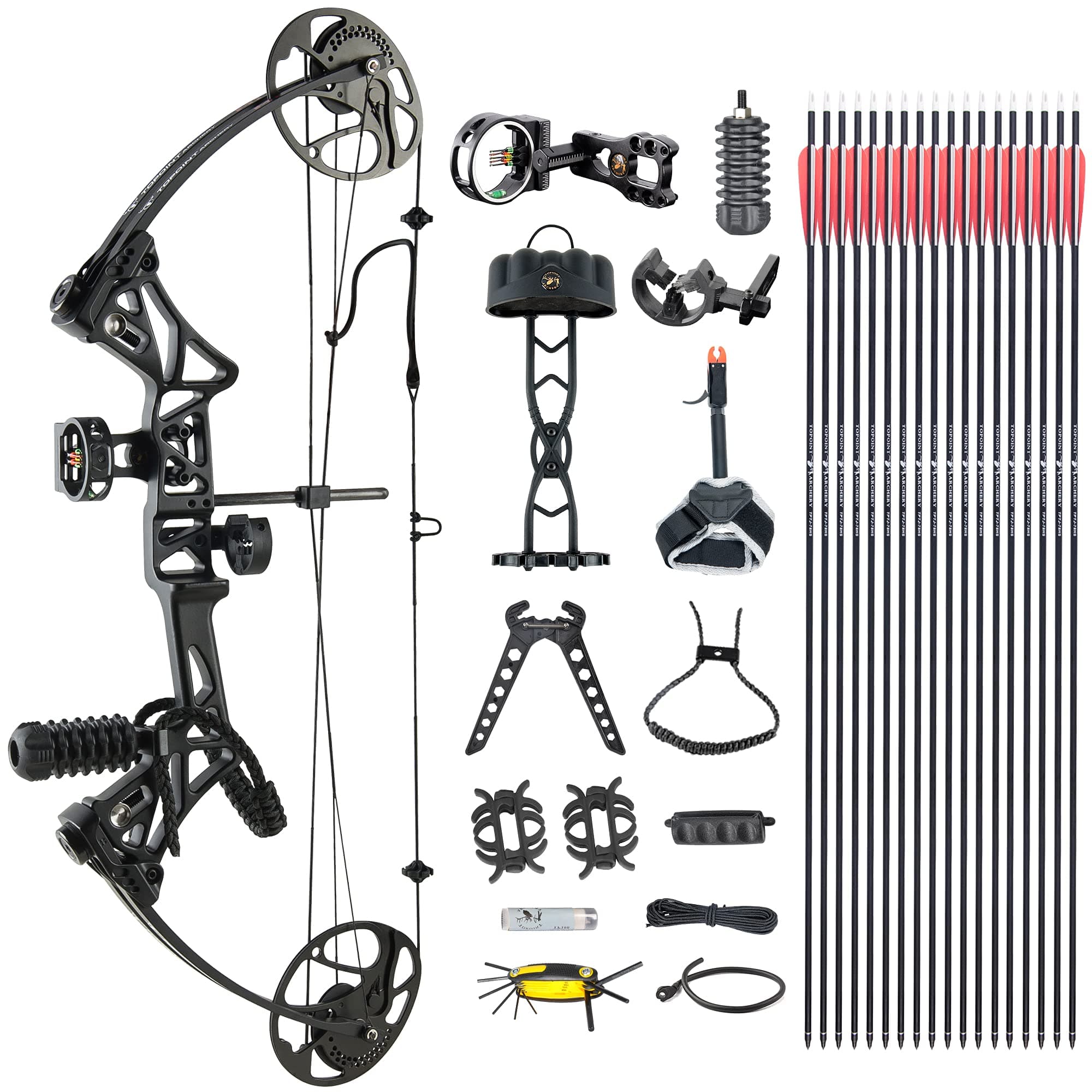 TOPOINTARCHERY M1 Package, 19"-30" Draw Length,19-70Lbs Draw Weight,320fps IBO Limbs Made in USA (Black)
