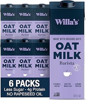 Organic Barista Oat Milk - Barista Blend Unsweetened Oatmilk and Creamer, Non-GMO, Shelf Stable, Low Sugar, Non-Dairy Milk, Made from Whole Grain Oats, For Foams and Froth, 32oz, Pack of 6