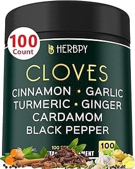 HERBPY Cloves Supplement Supports Digestion & Immune 3050mg Eq. With Garlic Bulb, Cinnamon, Turmeric, Ginger, Cardamom & Black Pepper - 100 Vegan Capsules