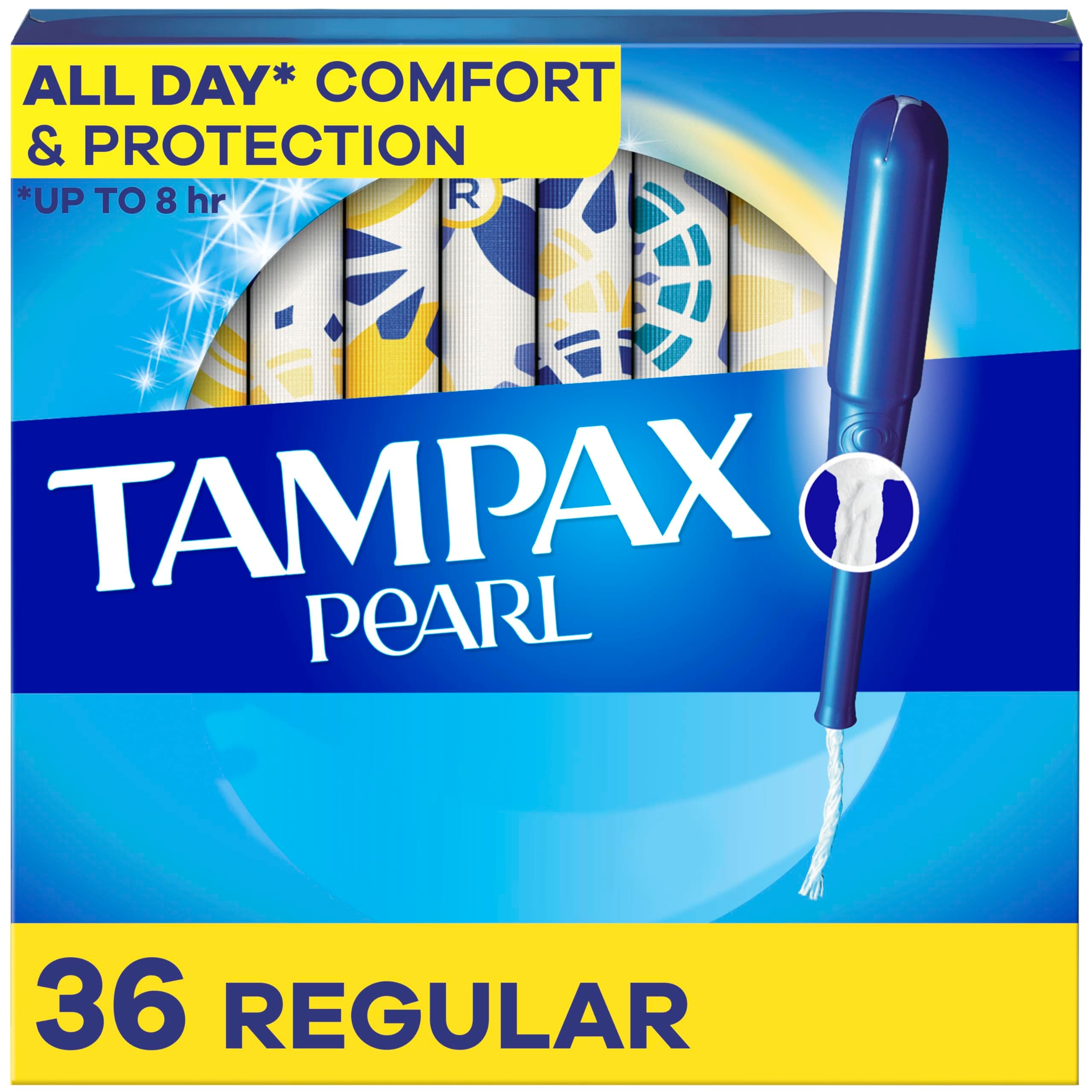 Tampax Pearl Tampons Regular Absorbency with LeakGuard Braid, Unscented, 36 Count