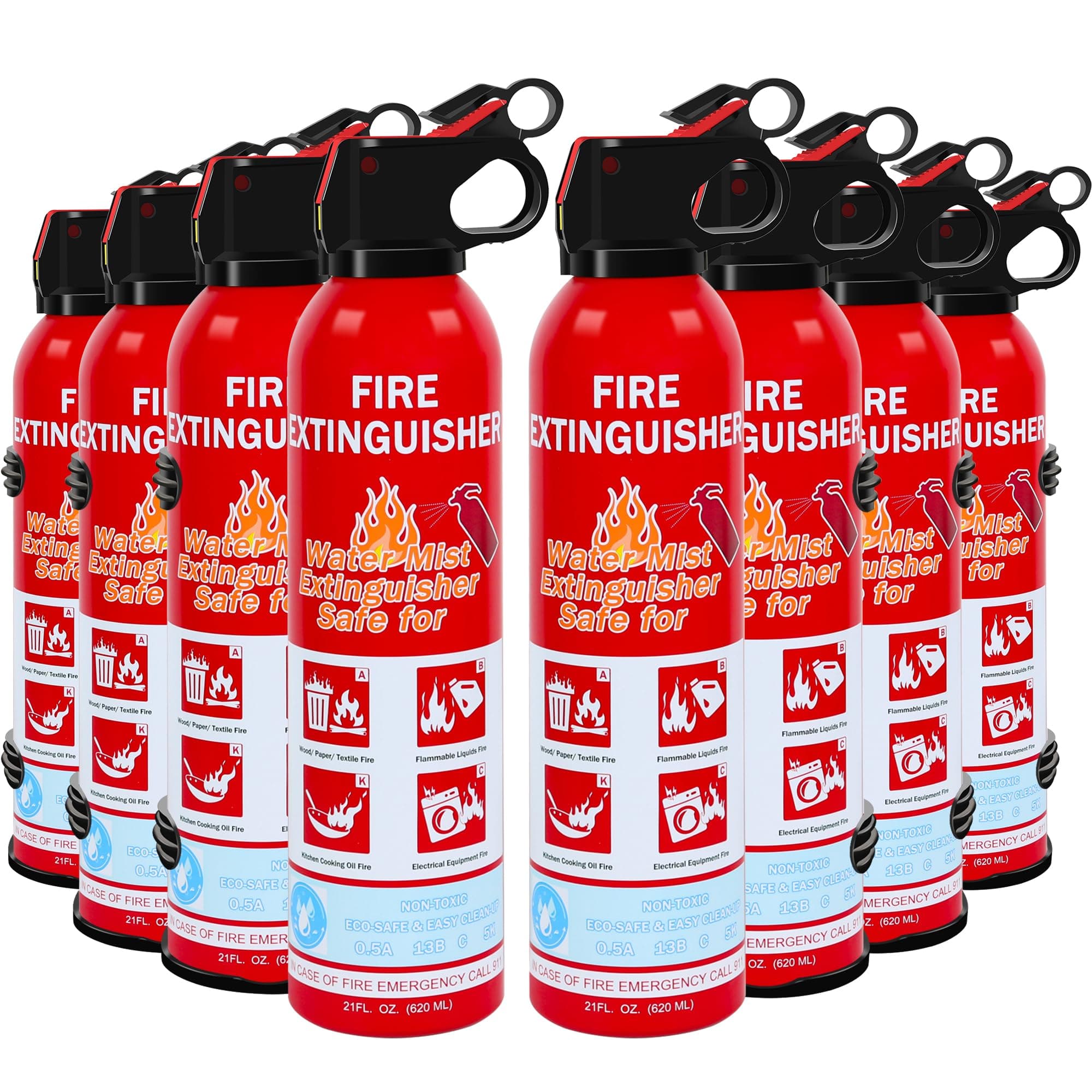 8 Pack Fire Extinguisher for Home, Kitchen, Car, and Grill,Ompact Water-Based A, B, C, K Extinguisher with Portable Non-Toxic Prevent Re-Ignition Easy Clean