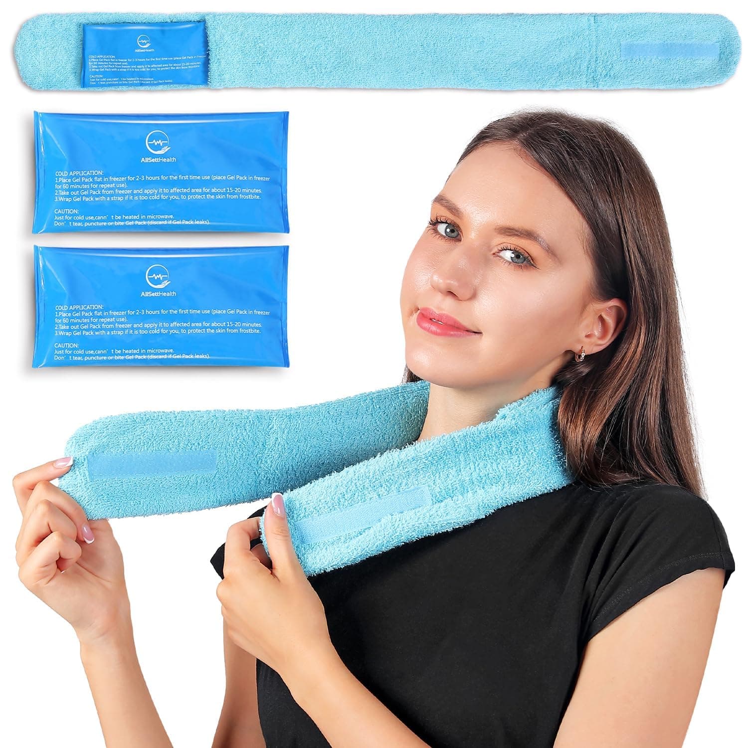 Cooling Towel with Soft Gel Ice Pack Inserts | Included 2 Gel Ice Packs Reusable - Multi Purpose Compression Wrap - Neck, Legs, Arms, Shoulders - Ideal for Post Surgery, Migraines, Hiking and Injuries