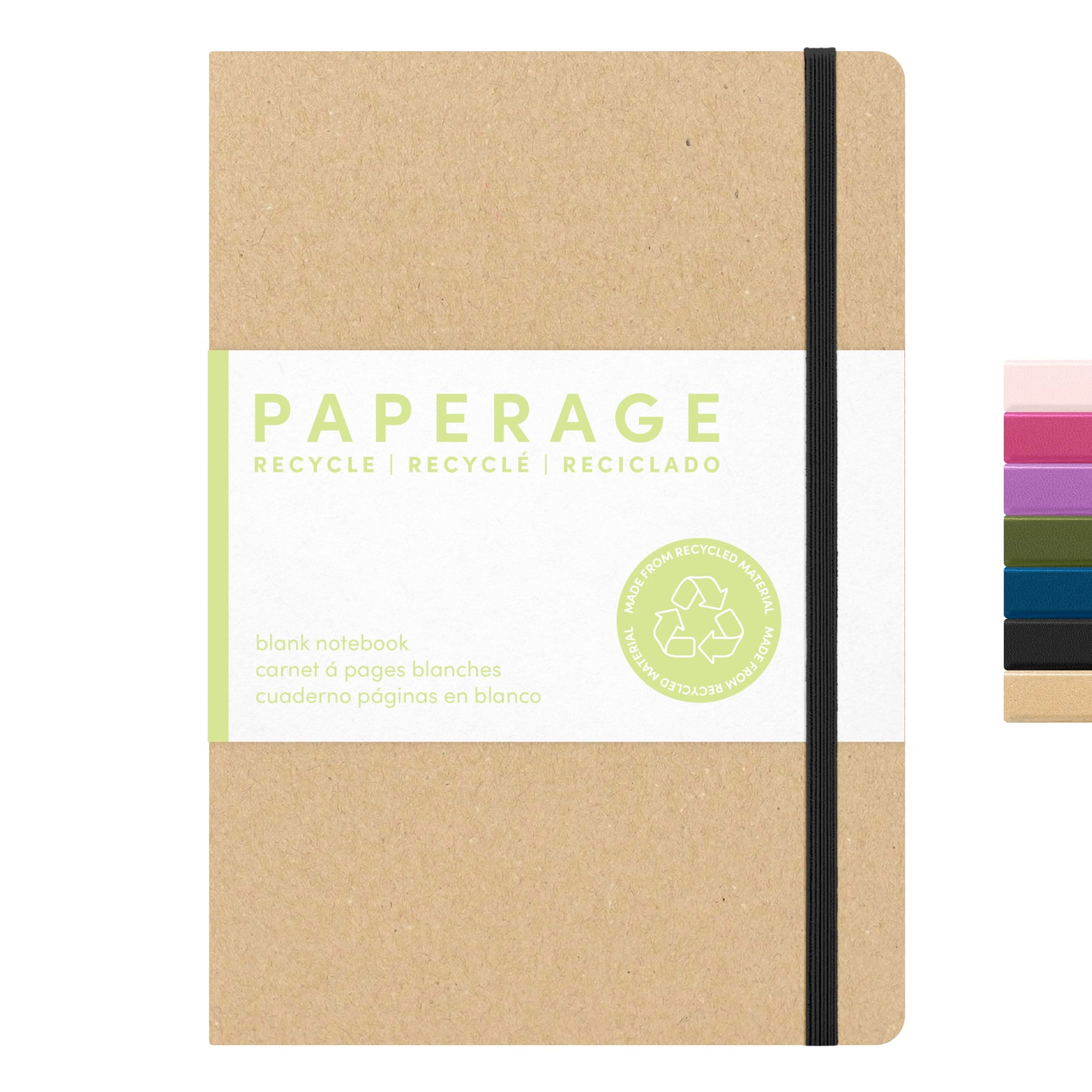 PAPERAGE Recycled Blank Journal Notebook, (Kraft), 160 Pages, Medium 5.6 in x 8 in - 100 GSM Thick Paper – Hardcover Journaling Notebook for Work, School, Note Taking or Sketching