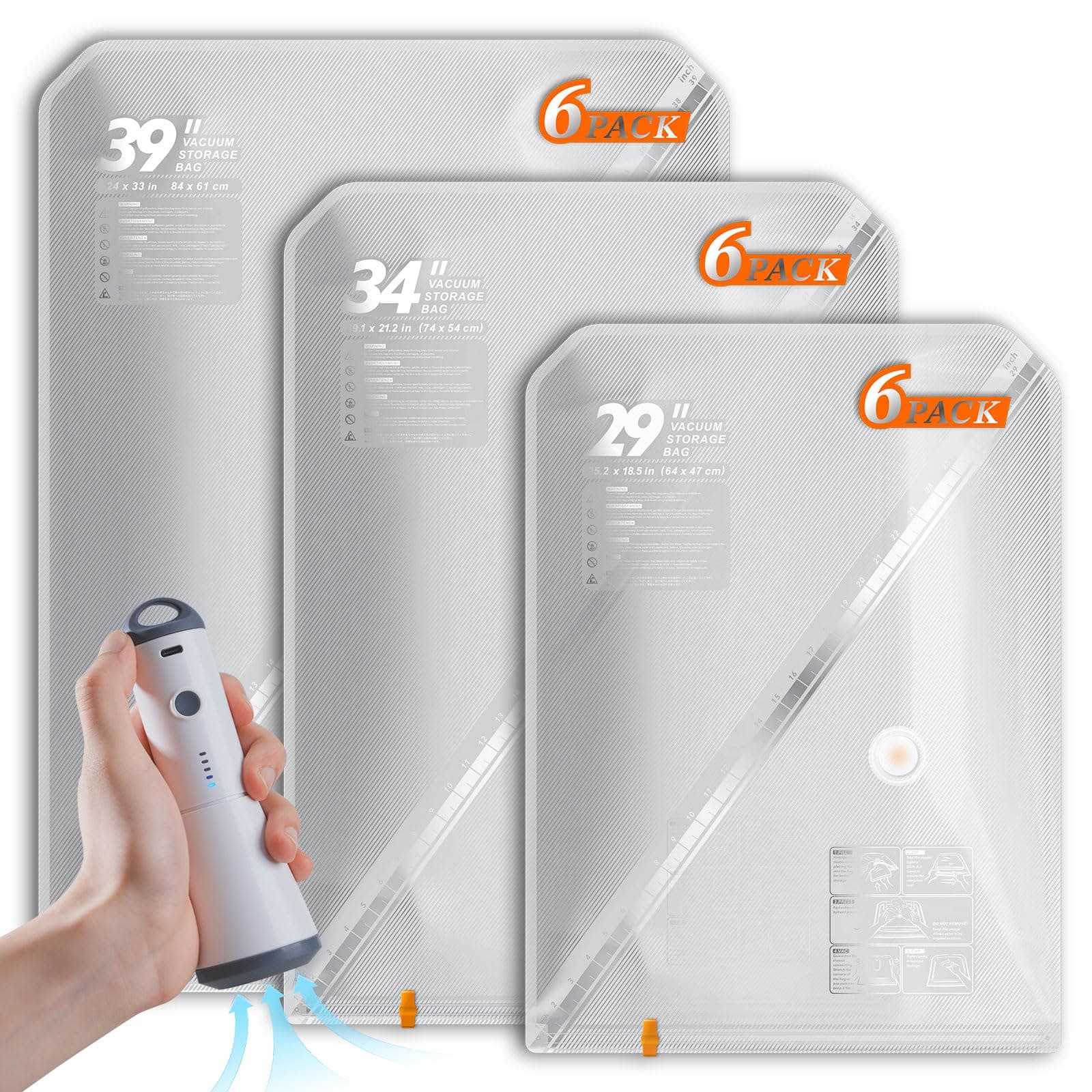 18 Pack Vacuum Storage Bags Set with Rechargeable Wireless Pump Large/Medium/Small Vacuum Seal Bags for Clothing Travel and Home, Compression Packing for Comforters, Blankets and Bedding