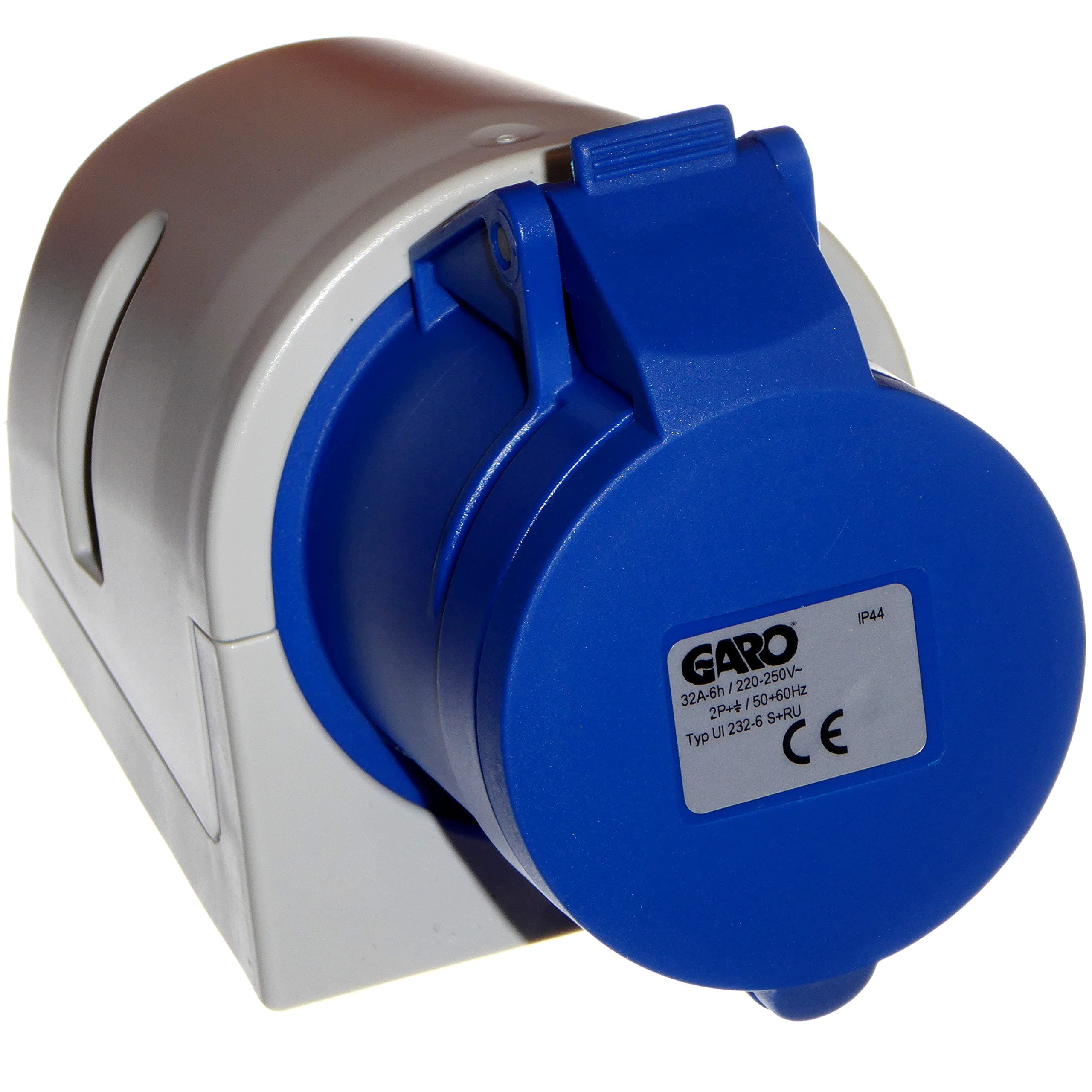 Garo UI232-6S + RU - 32A 3 Poles IEC CEE Socket 2PE IP44 Blue Connector Wall Surface 220V 230V 240V - 32 Amp