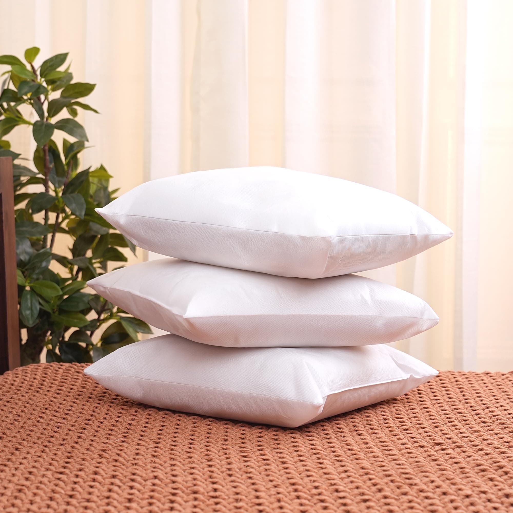 Amazon Brand - Solimo Microfiber Filled Cushion, 16 x 16 inch (40.6 x 40.6 cm), Set of 3, white