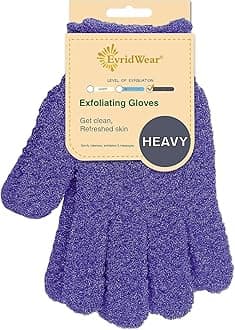 Evridwear Exfoliating Glove Shower Gloves Exfoliate Dead Skin for Dry Sensitive Skin No Irritation with Hanging Loop (Purple Deep Exfoliation)
