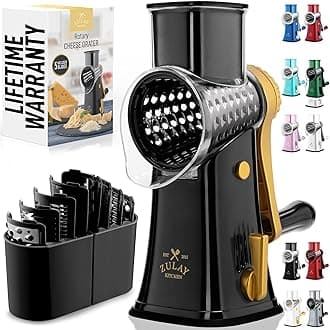 Rotary Cheese Grater 5 Blade Cheese Shredder - Manual Hand Crank Cheese Grater With Reinforced Suction & 5 Interchangeable Drums - Easy to Use, Vegetable Chopper Round Mandoline Slicer