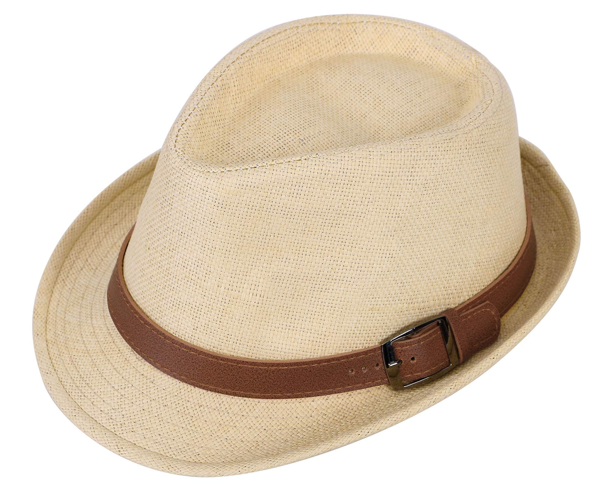 Men & Women's Miami Structured Straw Fedora Hat w/PU Leather Band
