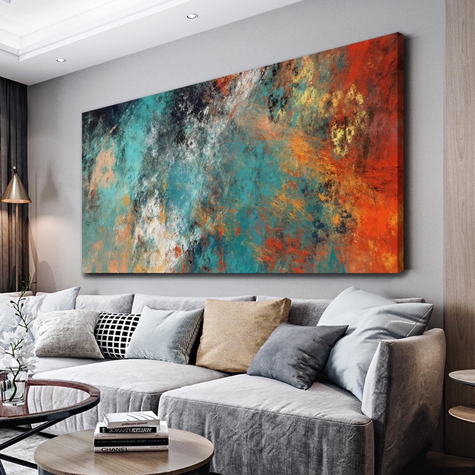 Hd Print Blue Clouds Wall Art on Canvas Large Size Marble Texture Red Clouds Canvas Prints Abstract Canvas Wall Art for Bedroom Independent Thinking Painting 75x150cm(29.5"x59") innerframe