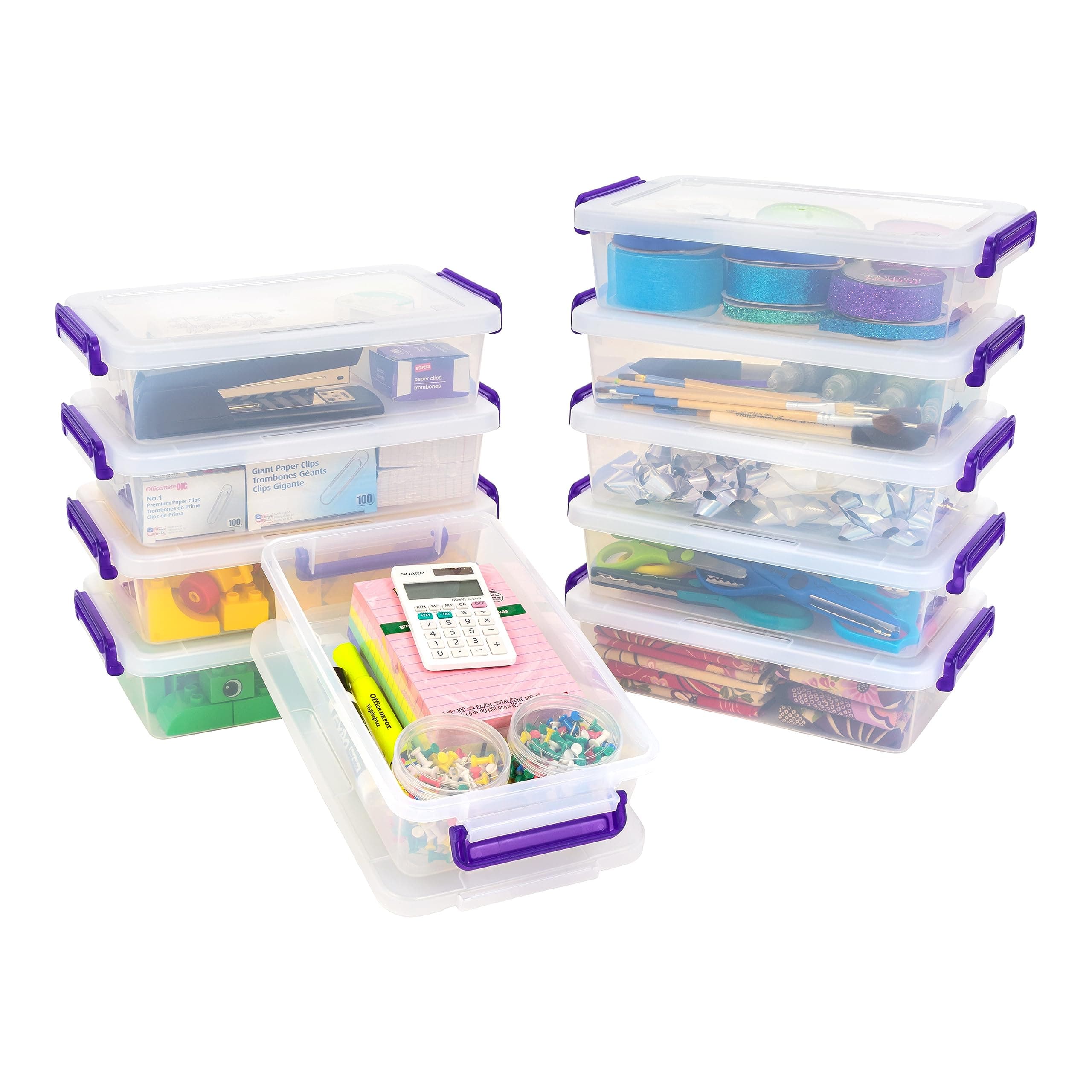 IRIS USA 3 Qt. Plastic Craft Storage Container Bins with Lids, 10 Pack, Small Art & Office Supply Organizer Tote, Sensory Bins & Boxes for Home & University, Stackable, Secure Latch Buckles, Clear