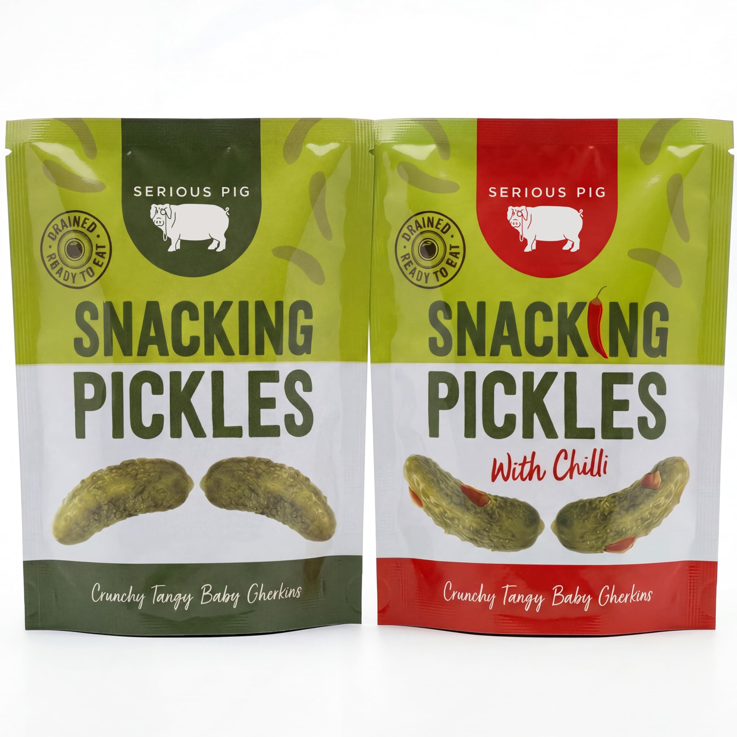 Snacking Pickles Selection Box Original and Chilli Flavour Gherkins - Low Calorie Gluten Free Vegan (4 x 40g)