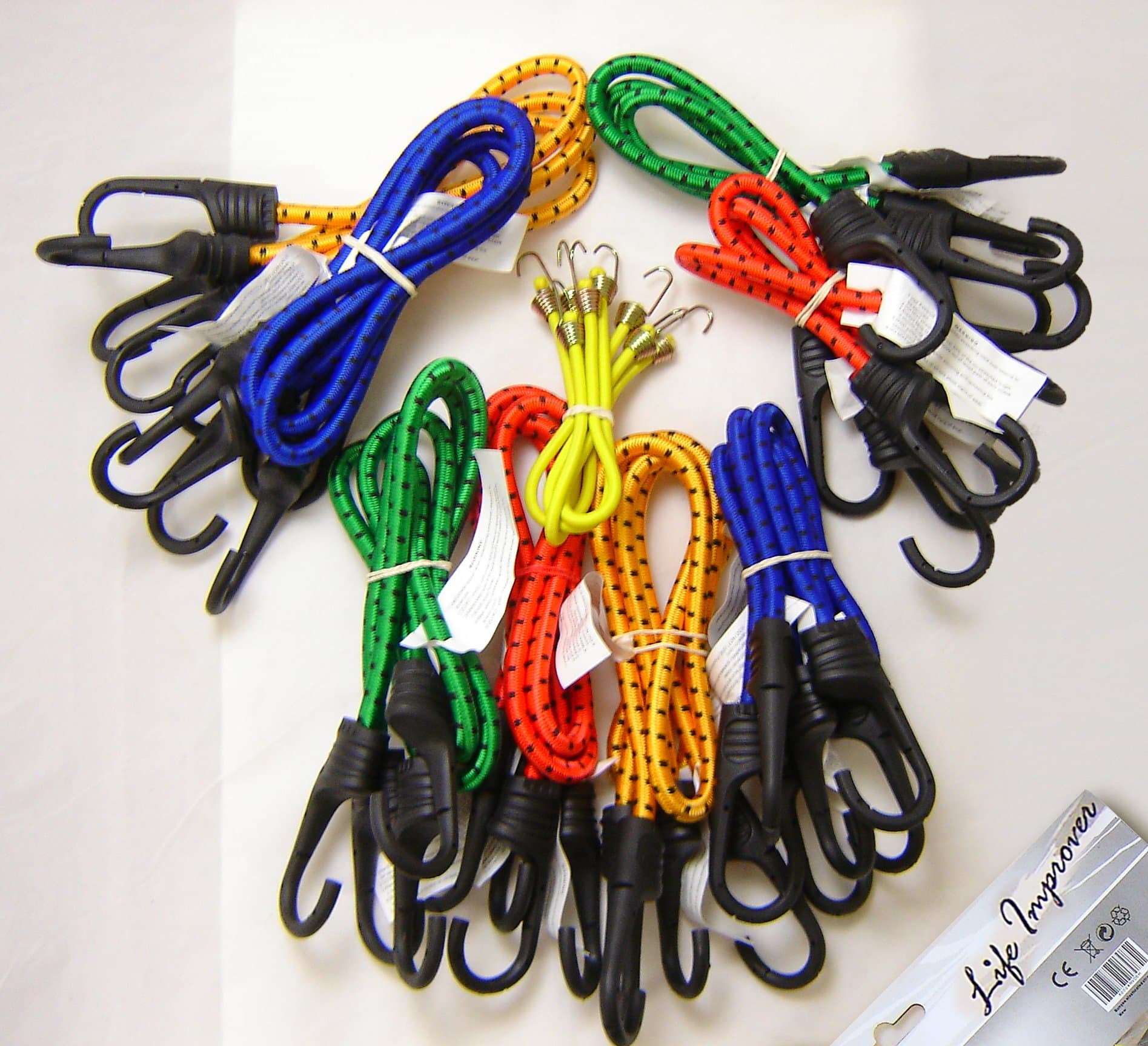 24 LIFE IMPROVER HEAVY DUTY BUNGEE CORDS 13" - 30" ELASTICATED STRAP With Tough Plastic Hooks