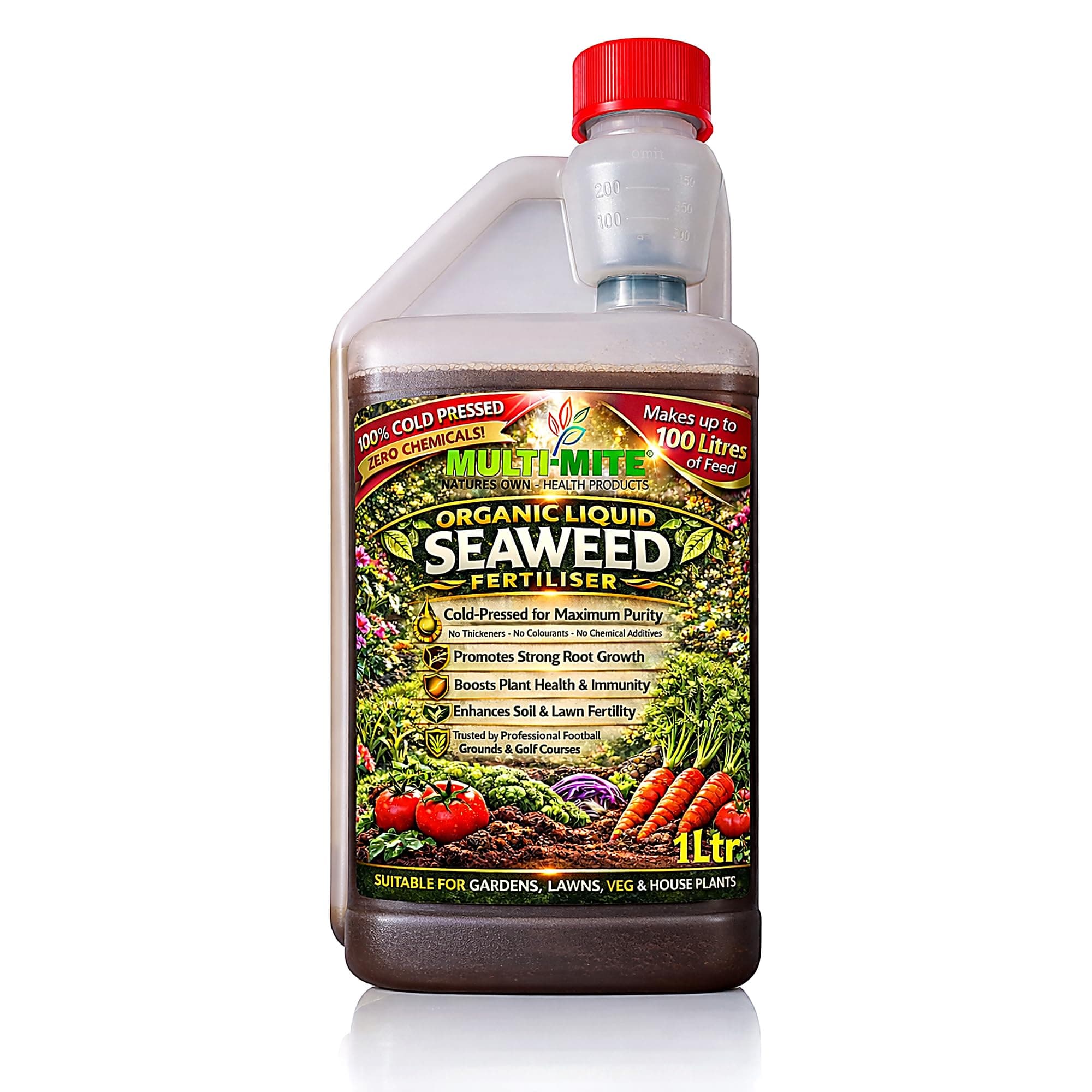 Multi-Mite Liquid Seaweed Organic Cold Pressed Concentrate - 100% Natural - Plant Feed Fertiliser Trees Lawn Veg & House Plants Root or Foliar Feed (1 LITRE)