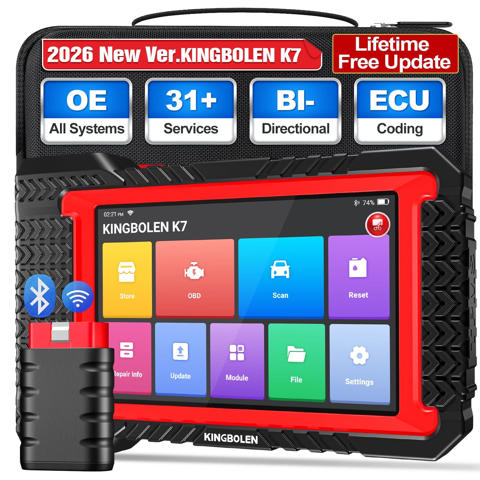 KINGBOLEN K7 Car Diagnostic Tool,OE-Level All System Diagnostic OBD2 Scanner,Bi-Directional Scan Tool with ECU Coding,36+ Services,Oil,Brake,DPF Reset,Lifetime Free Update,FCA and CANFD.