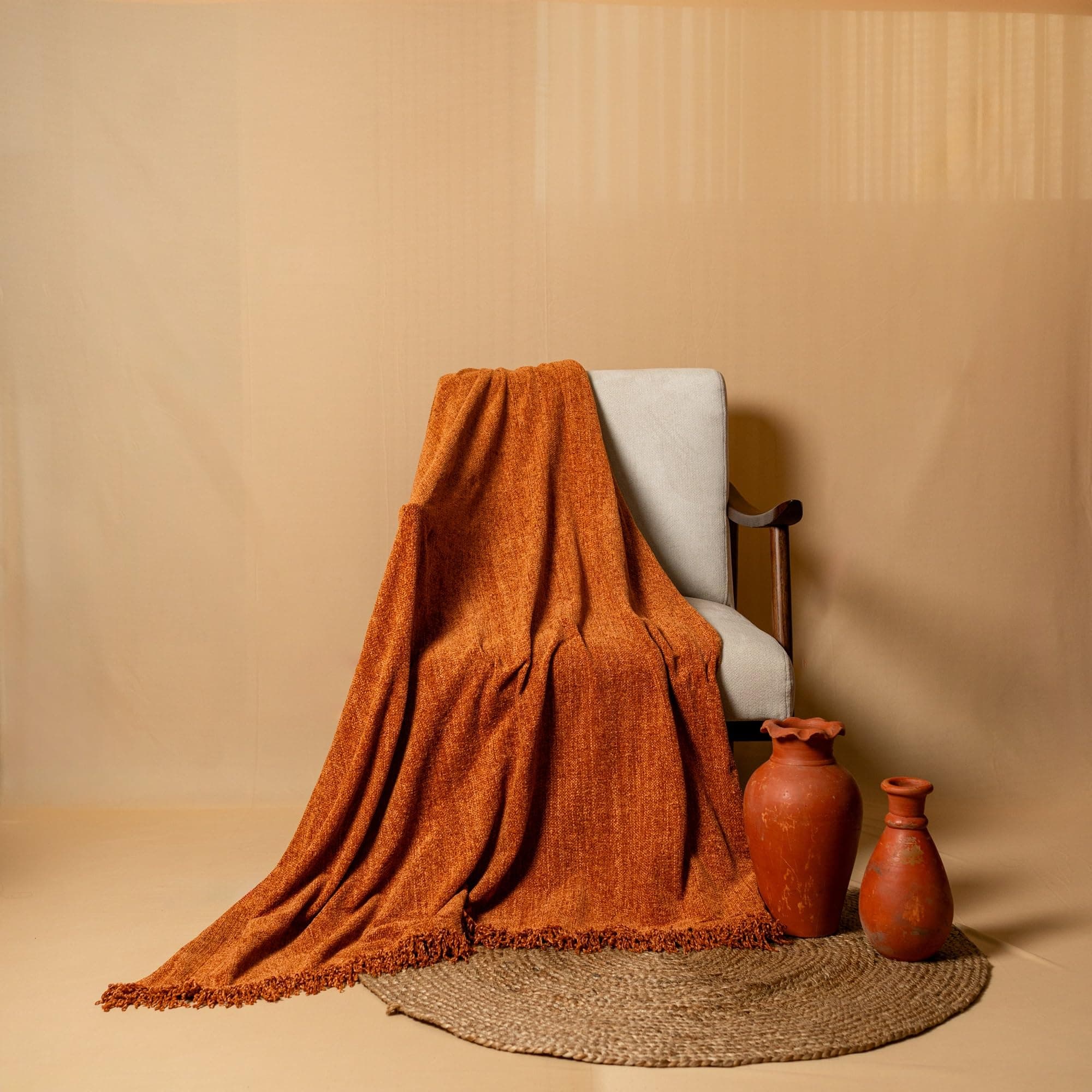 Lightweight Soft Chenille Throw | Throw Blanket for Sofa, Bed, Chair & Travel | Rust Throw Blanket | Pack of 1, 130 x 180 cm