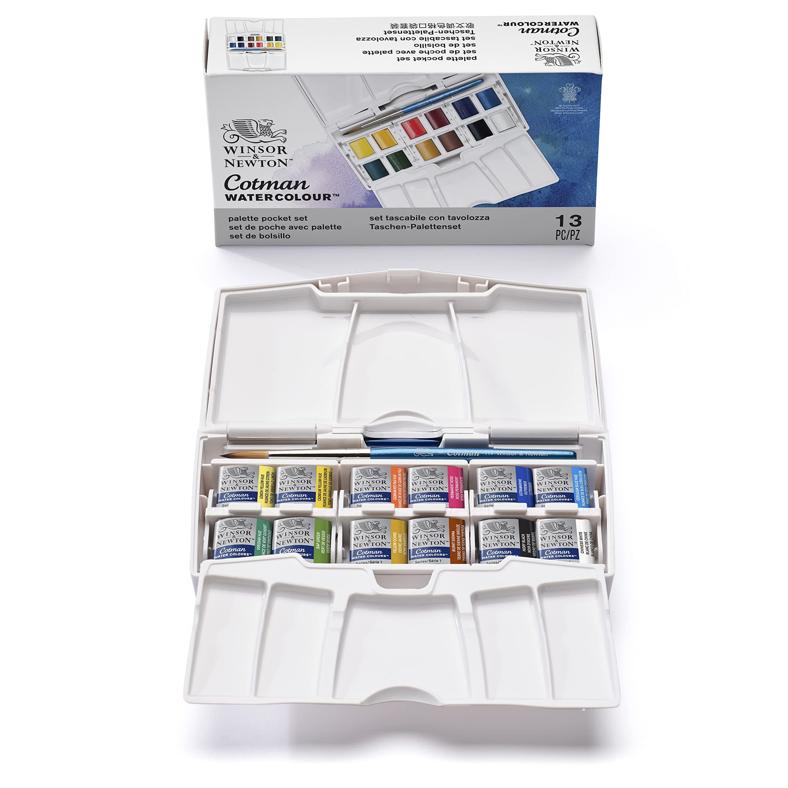 Winsor & Newton Cotman Water Color Pocket Plus Set - 12 Half Pans