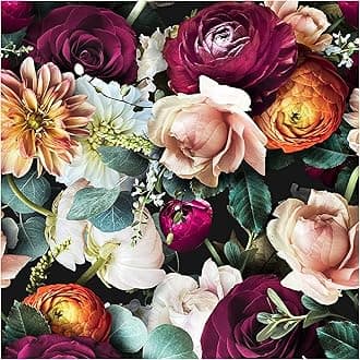 HAOKHOME Peel and Stick Floral Wallpaper Rose Daisy Removable Black/Pink/Purple Stick on Wild Mural 17.7in x 9.8ft