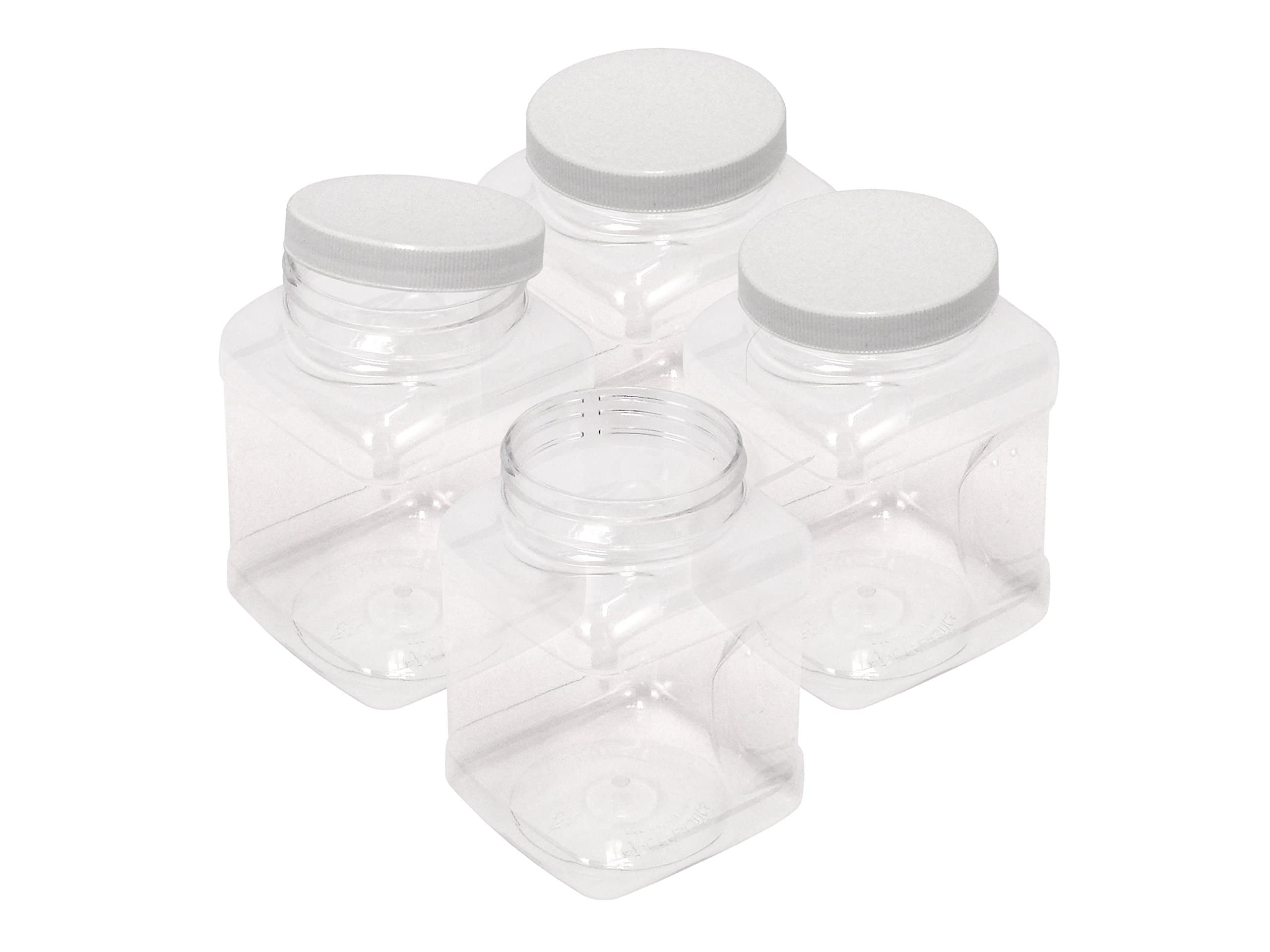 16 oz PET Containers, 4-Pack, Clear Plastic Kitchen Food Storage with Grip