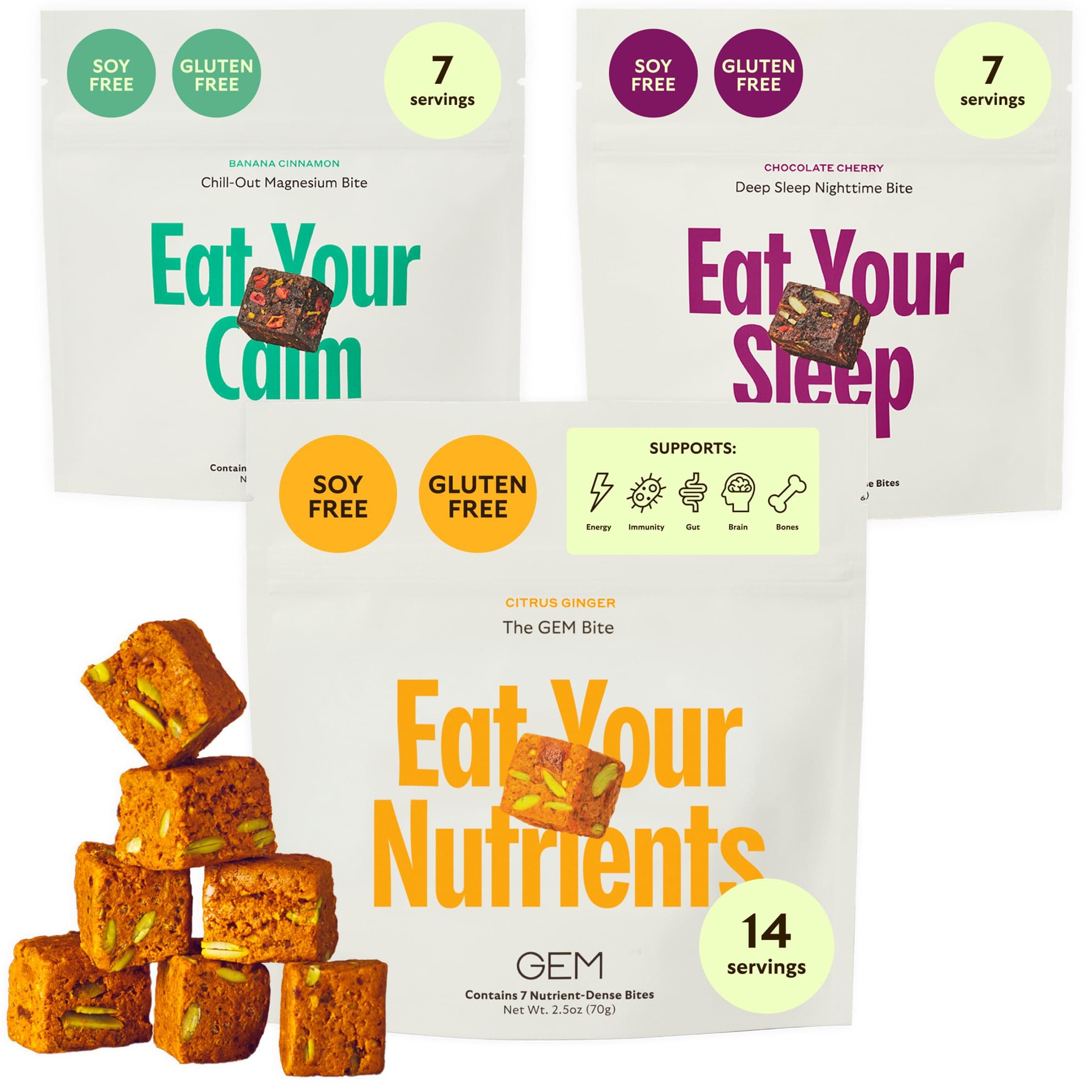 Bite Complete Routine Variety Pack with Daily Multivitamin (14 Bites), Chill-Out Calm (7 Chews) & Deep Sleep Aid (7 Chews) | Supports Gut, Skin, Brain, Bone, Sleep, Immunity