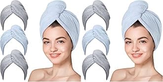 Hicober Microfiber Hair Towels - 6 Pack Hair Turbans, Drying Wrap Towels for Curly Hair Women, Anti Frizz (Grey, Blue, Grey)