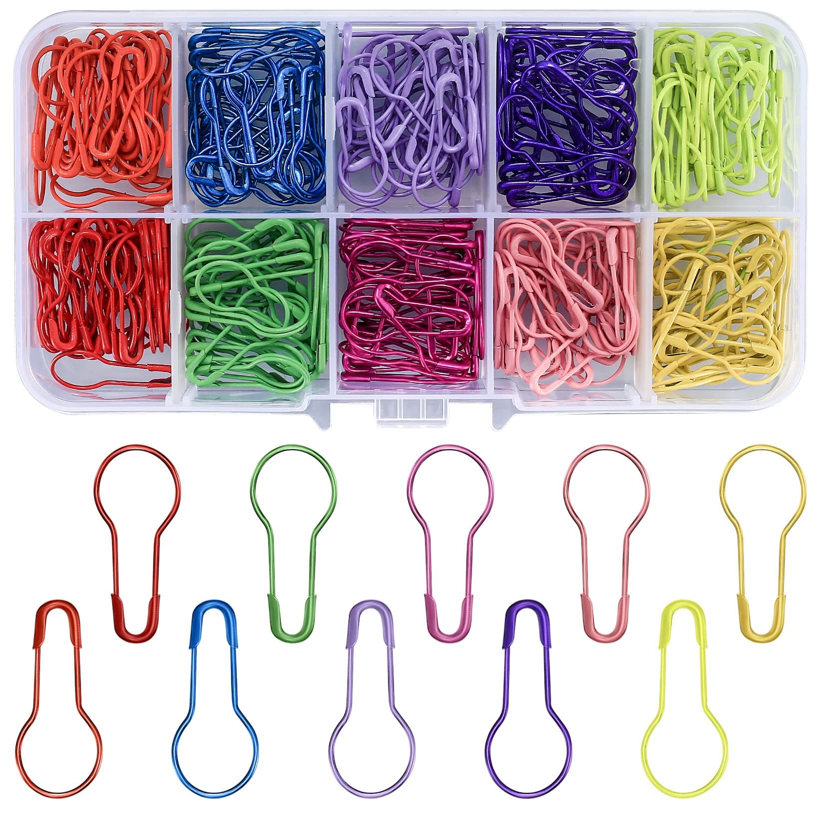 300 Pcs Bulb Safety Pin Clips, Pear Shaped Locking Gourd Pins, Small Calabash Knitting Stitch Markers for DIY Crafting, Sewing, Clothing Making - 10 Colors