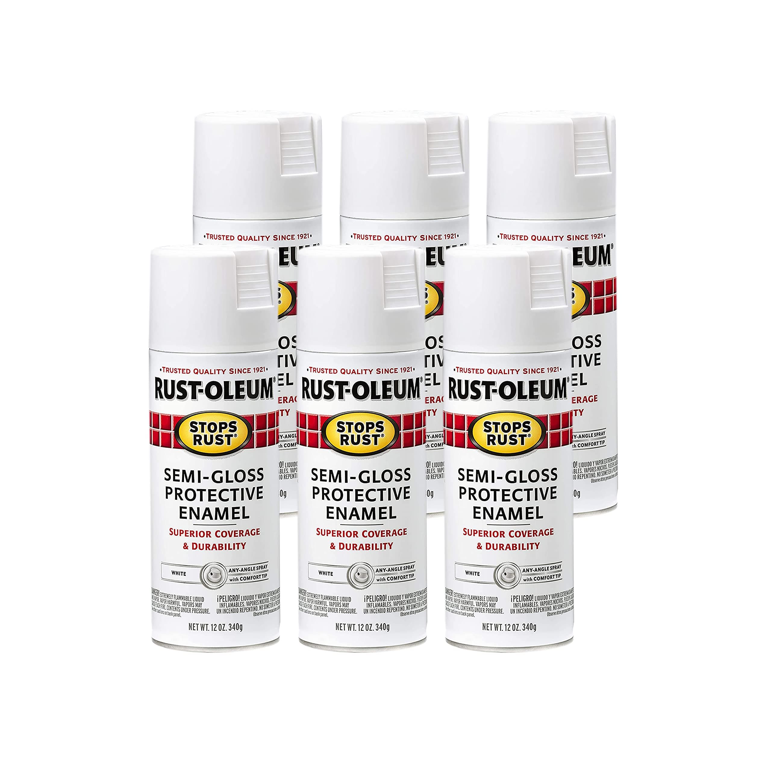Rust-Oleum 7797830-6PK Stops Rust Spray Paint, 12 oz, Semi-Gloss White, 6 Pack
