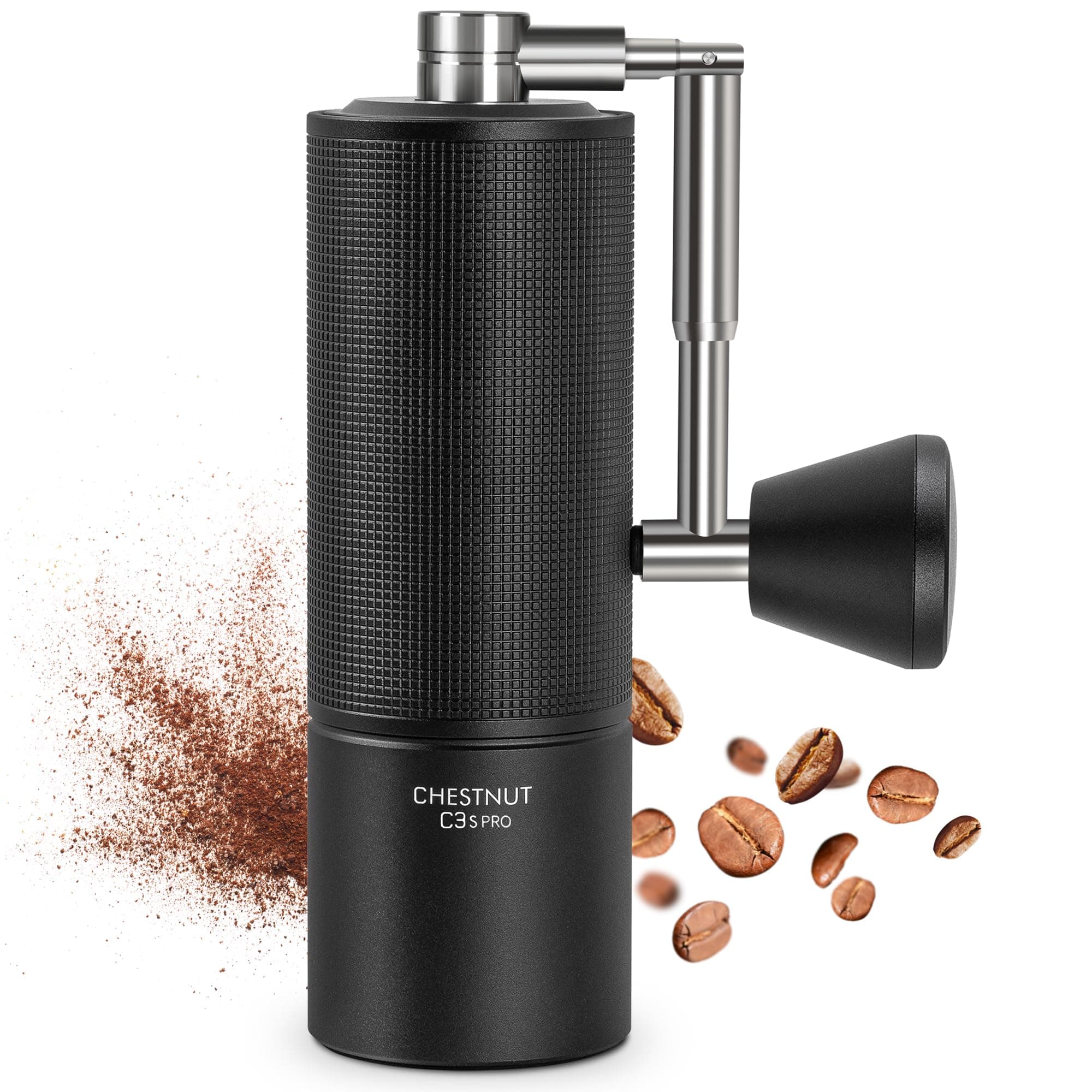 Manual Coffee Grinder Chestnut C3S PRO, Hand Coffee Grinder with Foldable Handle, Stainless Steel S2C Conical Burr Coffee Grinder, Adjustable Grind Setting for Espresso to French Press, Black