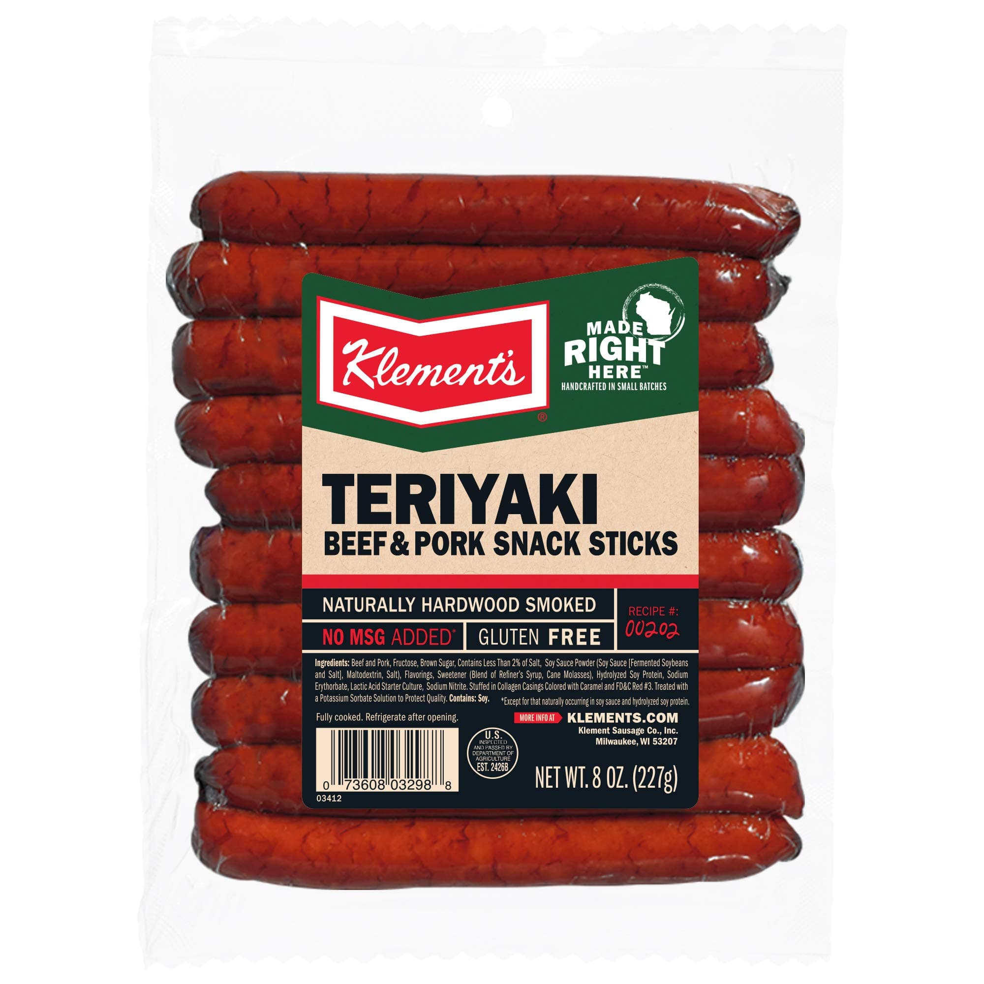 Klement's Snack Sticks, Teriyaki, 8 Ounce