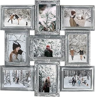 J.M.DecoPicture Frame Sets for Wall, 9 Opening Collage Frame, 6 x 4 With Family Friend's Memory, Rustic Distressed Photo Frame Wall Hanging for 4x6, Ashes
