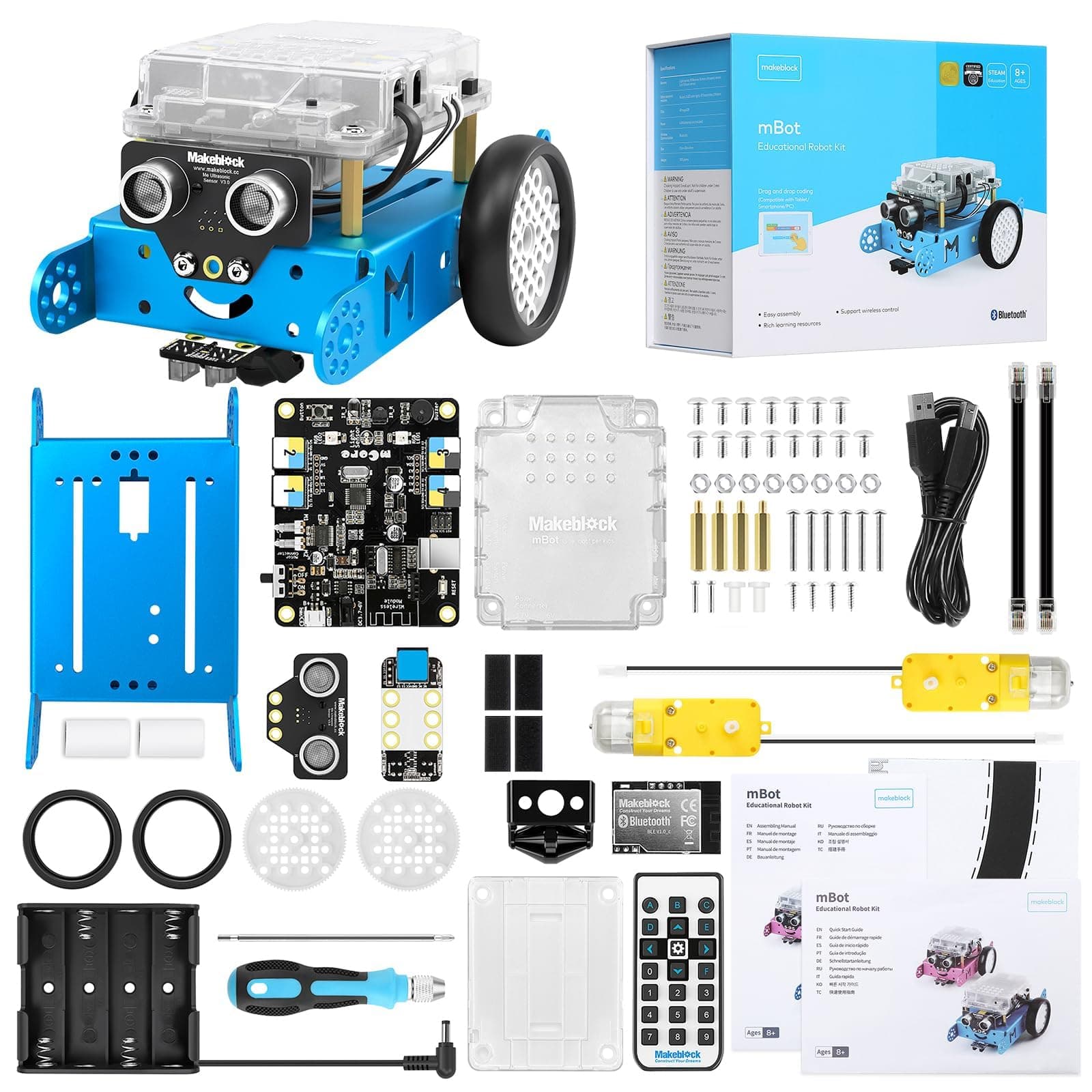 Makeblock mBot Robot Kit, DIY Mechanical Building Blocks, Entry-level Programming Helps Improve Children' s Logical Thinking and Creativity Skills, STEM Education. (Blue, Bluetooth Version, Family)