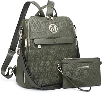 MKP Fashion Women Backpack Purse PU Leather Convertible Medium Travel Shoulder Bags Handbag Purse 2 Pack, Olive Leaf It To Me, 12.5 x 5.5 x 14 inches, Rucksack