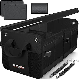 FORTEM Car Boot Organiser, SUV Boot Tidy, Trunk Storage, Collapsible Multi Compartment Car Organiser, Non Slip Bottom, Adjustable Securing Straps, Foldable Cover (65L)