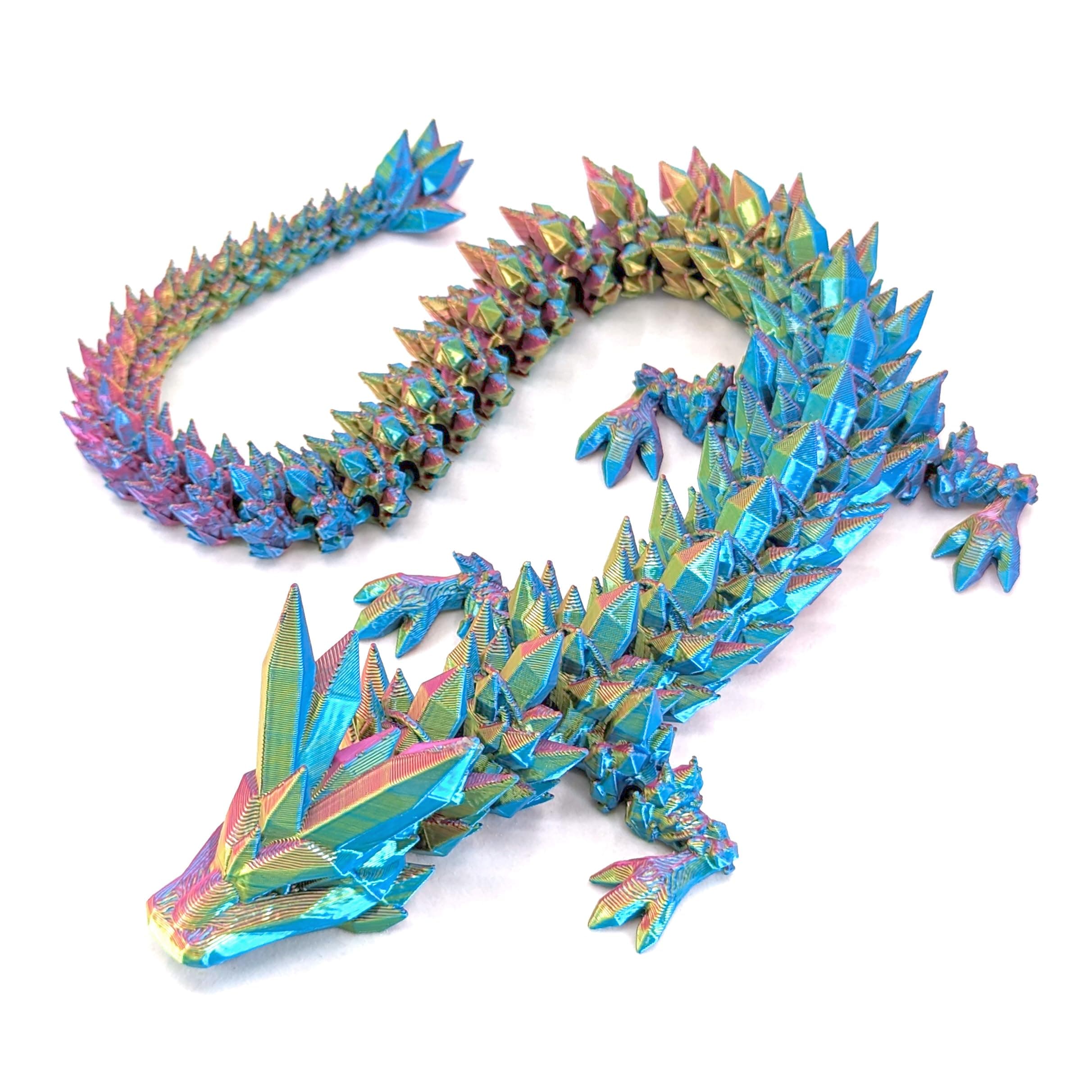 Medium 12" Articulated Crystal Dragon - Multi Color 3D Printed Plastic Dragon Figure - Rainbow Pearlescent Colors - Interlocked Body Segments and Legs (Medium 12", Pastel Rainbow)